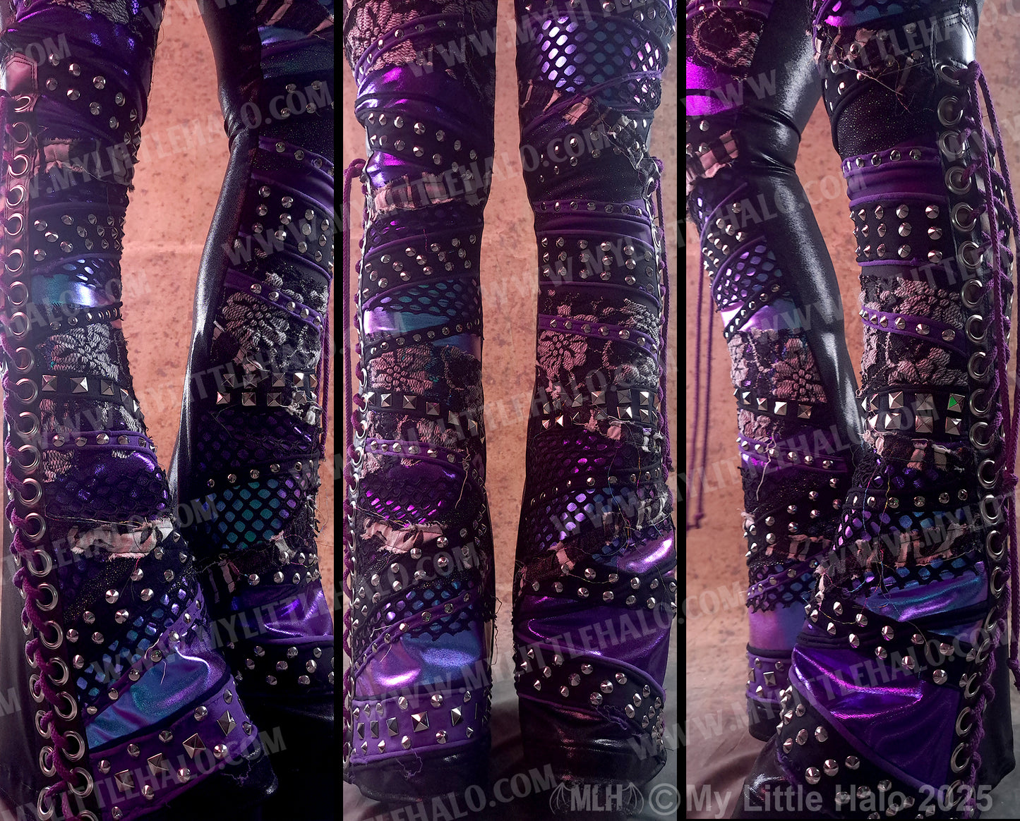 #3 Purple & Mermaid Lace up Collage Flares (03-03-24-12-1-03)
