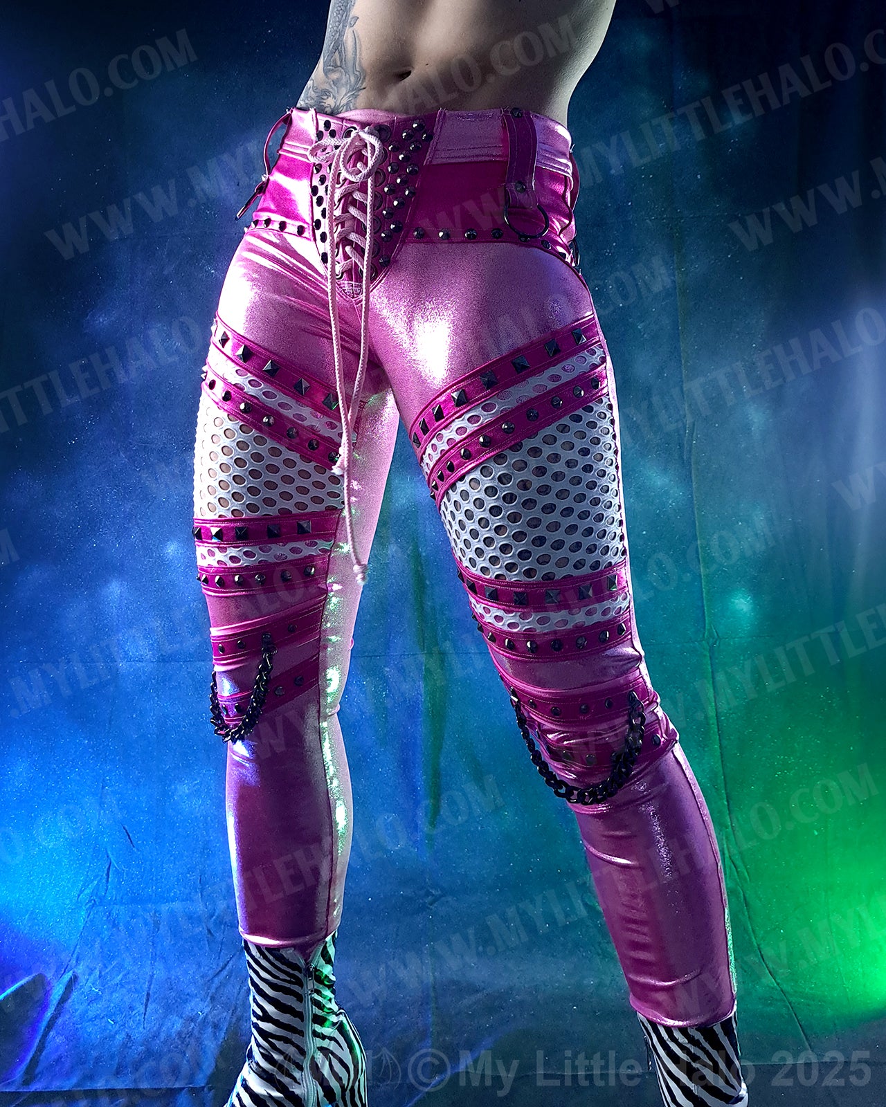 #4 Pink & Gunmetal Fishnet Panel Skinny Pants