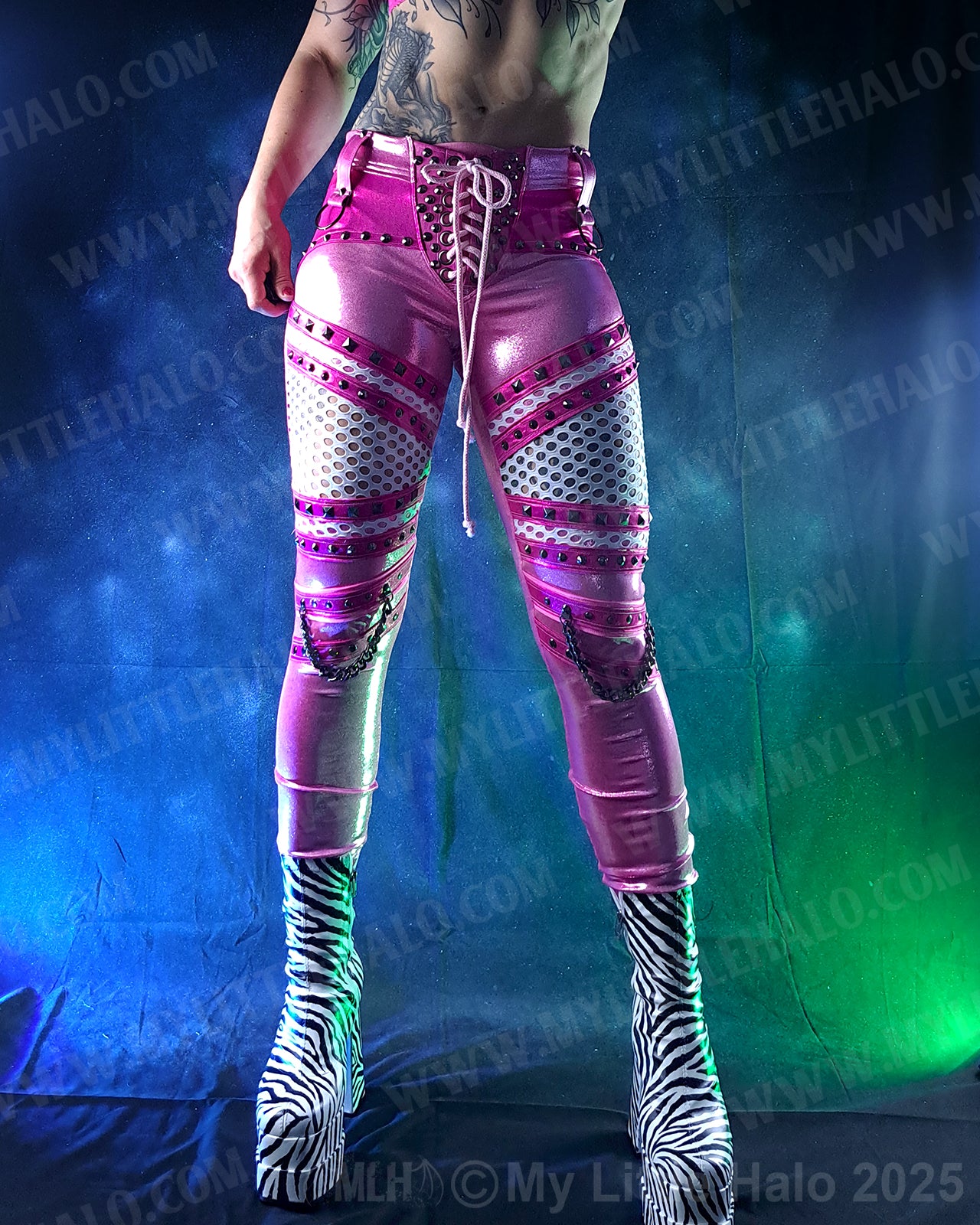 #4 Pink & Gunmetal Fishnet Panel Skinny Pants