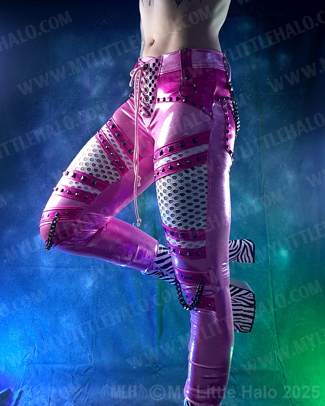 #4 Pink & Gunmetal Fishnet Panel Skinny Pants