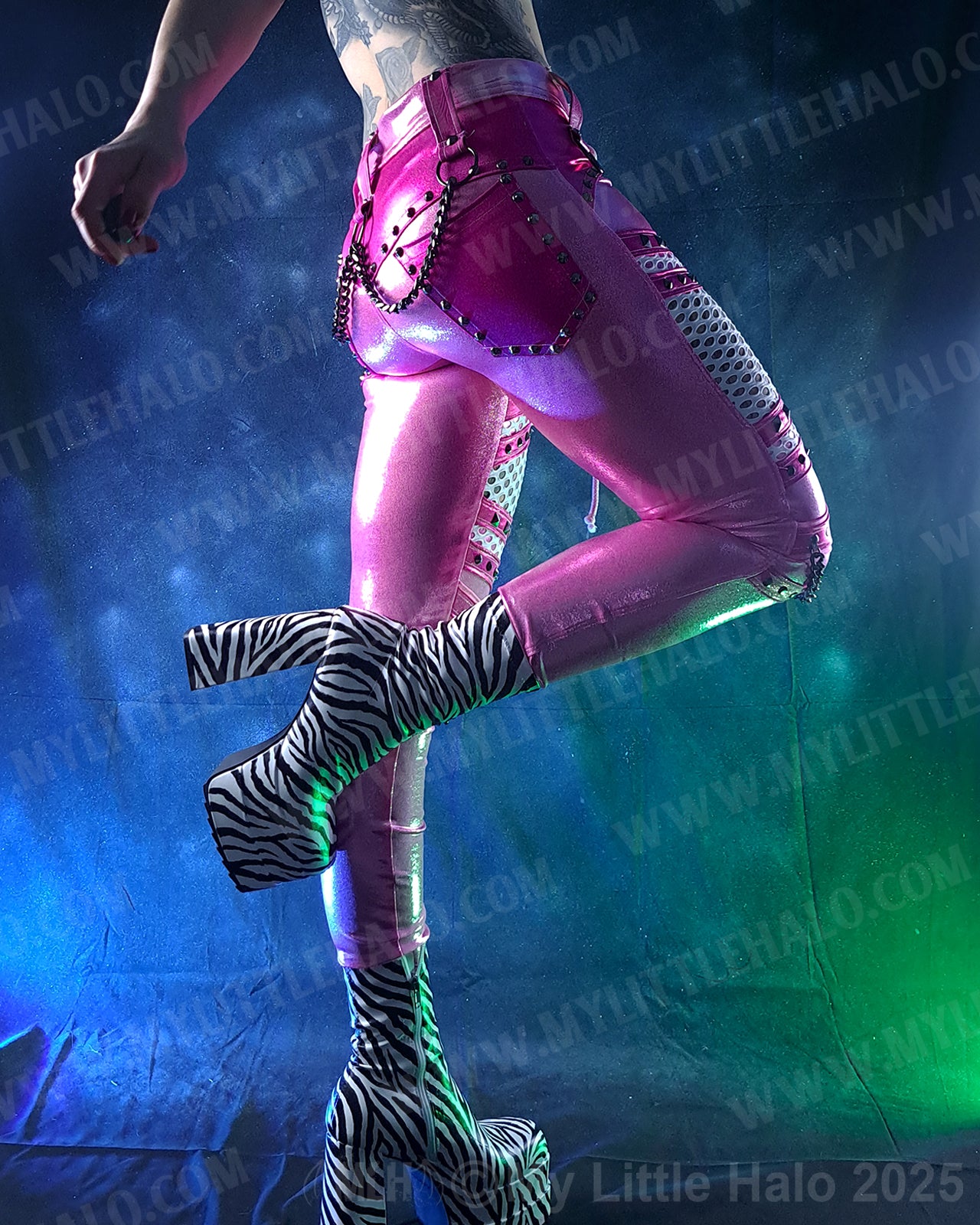 #4 Pink & Gunmetal Fishnet Panel Skinny Pants