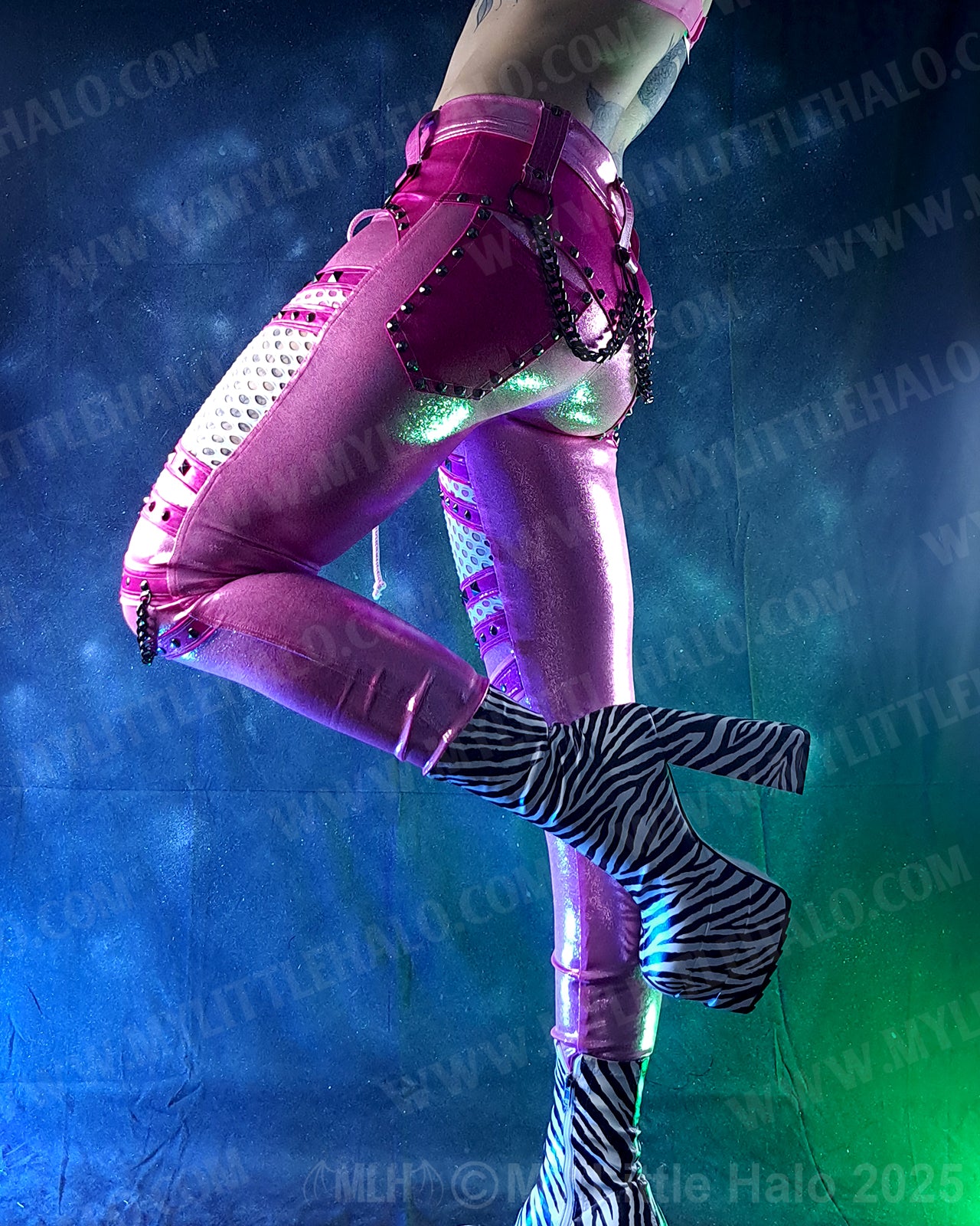 #4 Pink & Gunmetal Fishnet Panel Skinny Pants