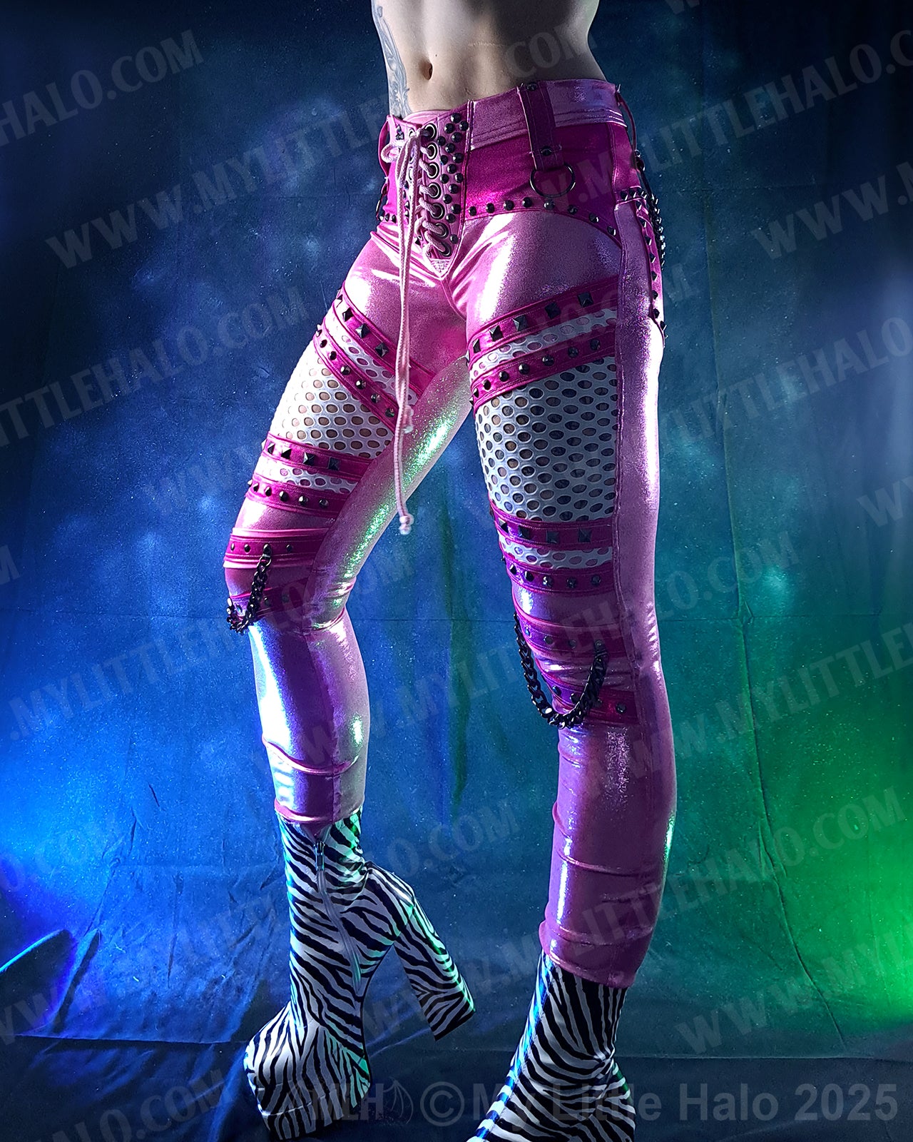 #4 Pink & Gunmetal Fishnet Panel Skinny Pants