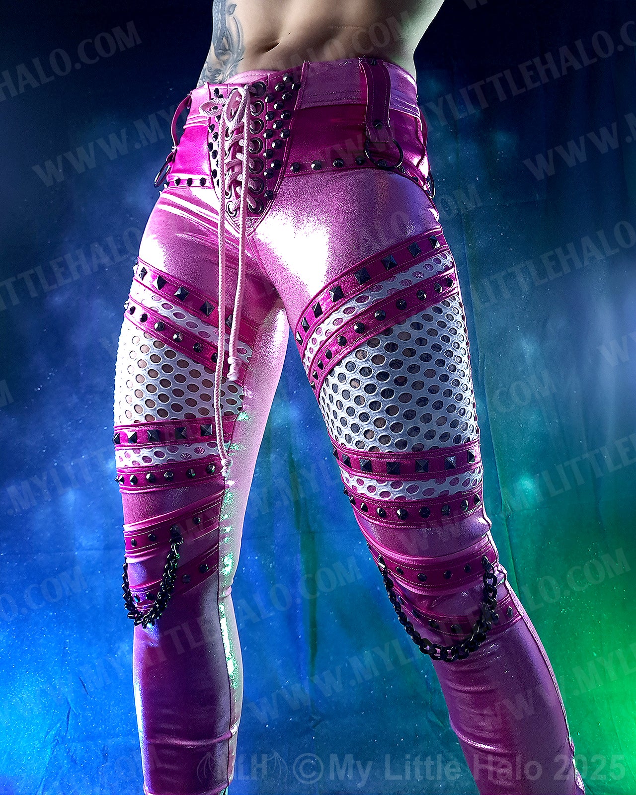 #4 Pink & Gunmetal Fishnet Panel Skinny Pants