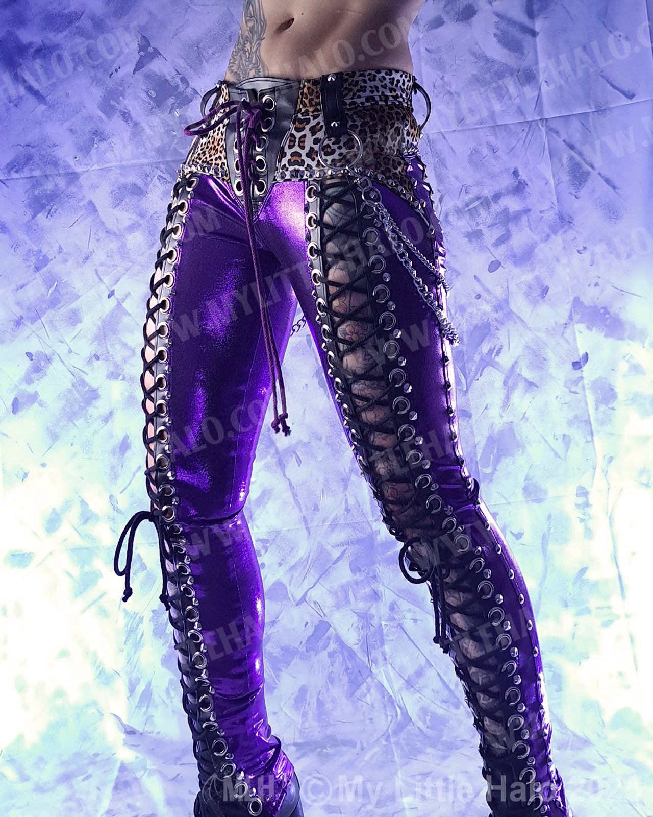 #4 Purple & Cheetah Print Front Lace up Pants