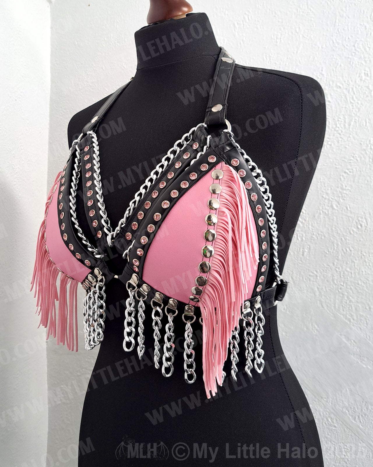 #4 Baby Pink Fringed Gemstone Bikini Halter