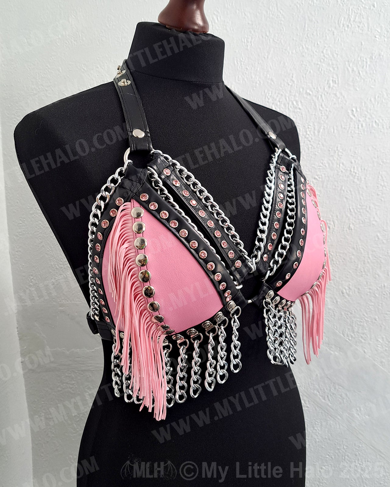 #4 Baby Pink Fringed Gemstone Bikini Halter