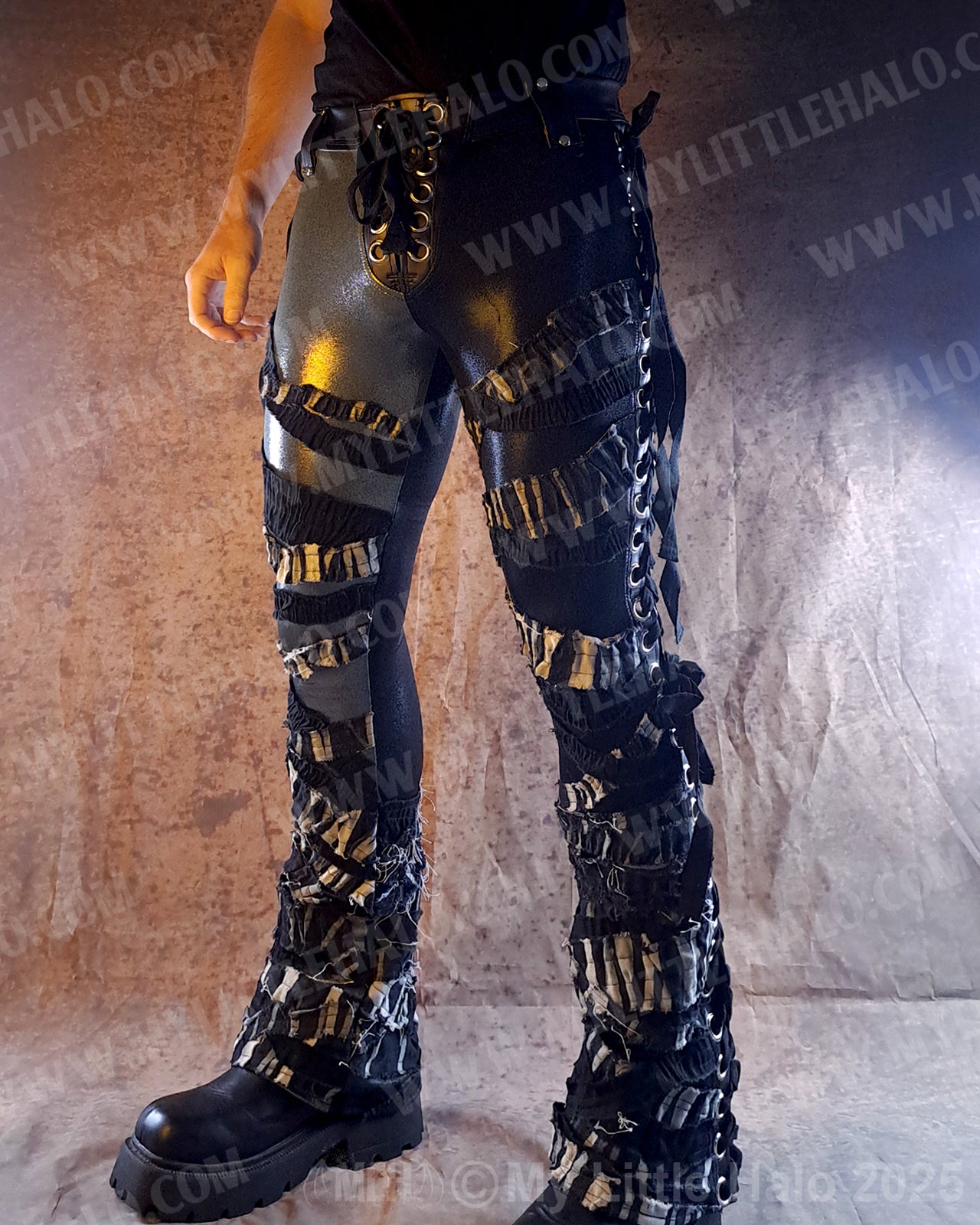 #4 Men's Black/Grey/Distressed Denim Lace Up Pants (03-23-03-1-04)