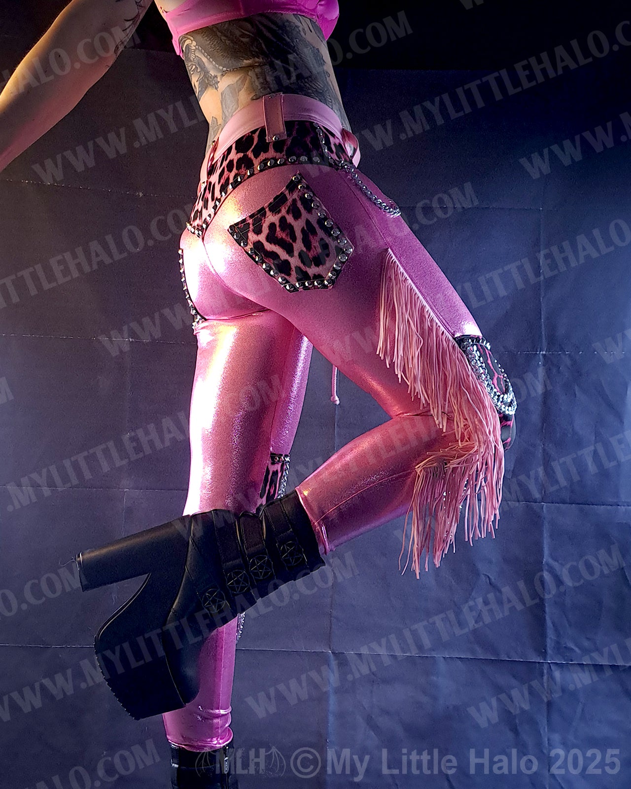 #4 Pink Candy & Leopard Fringed Chain Skinnies