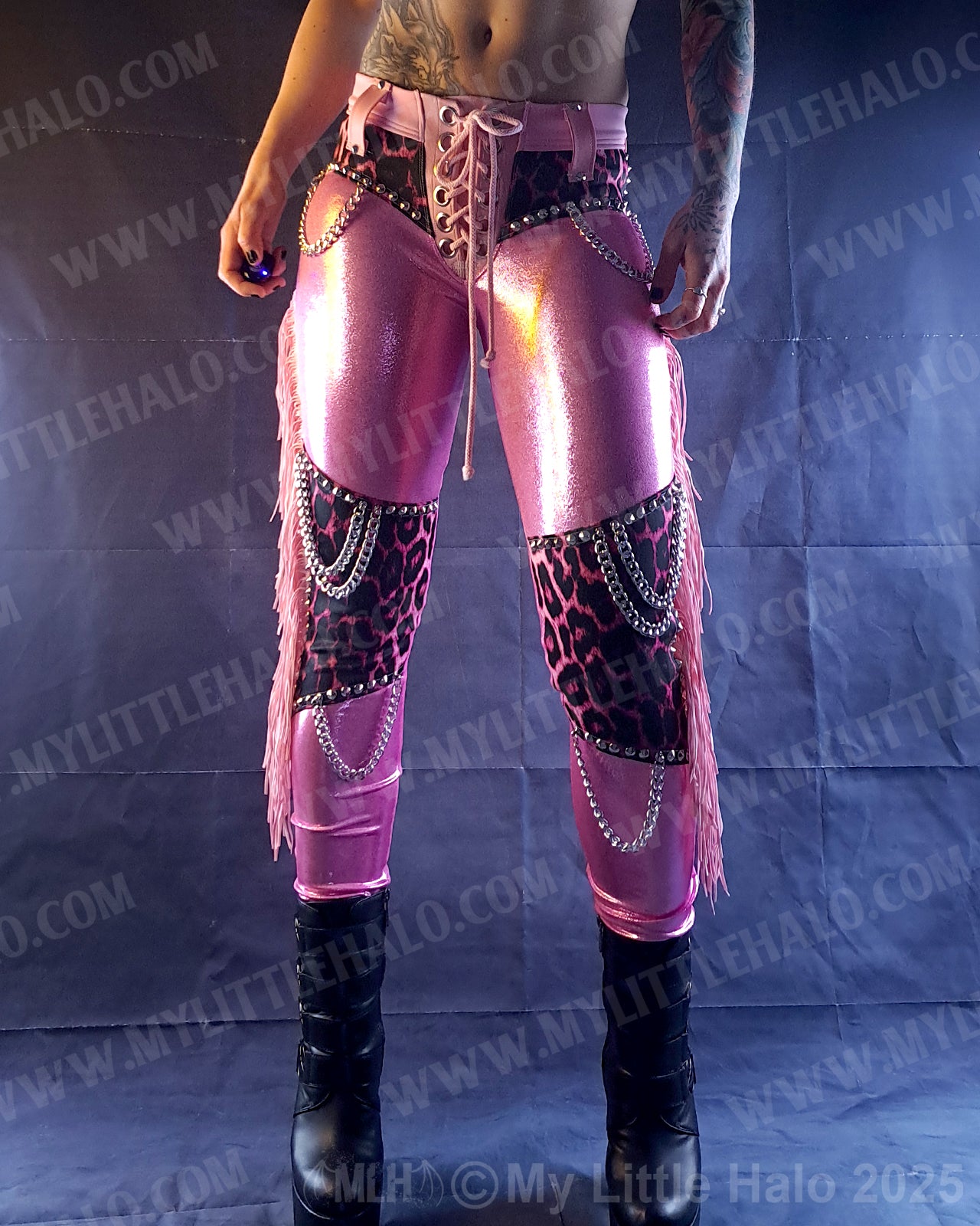 #4 Pink Candy & Leopard Fringed Chain Skinnies