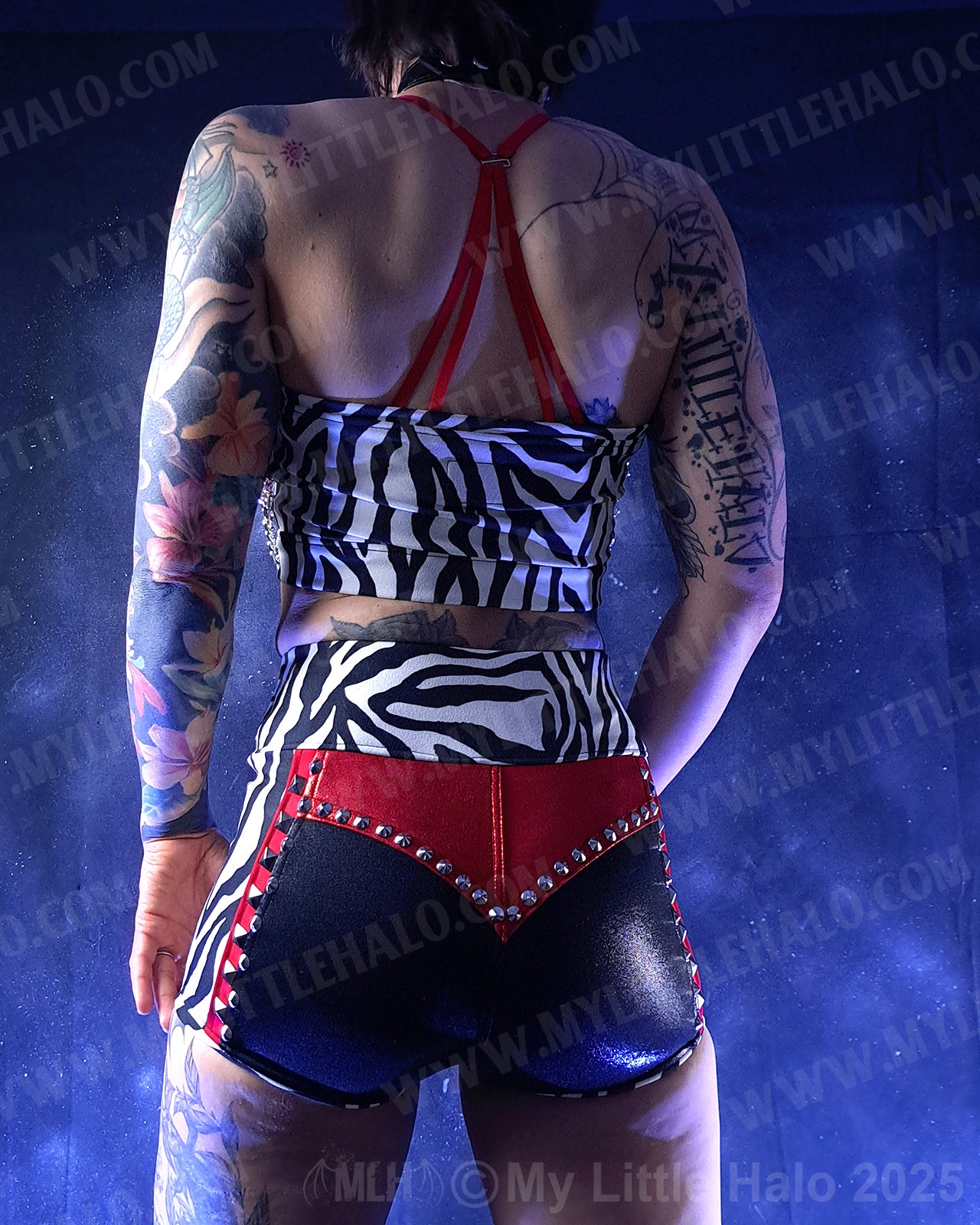 #4 Red, Black & Zebra Print Chained Crop Top