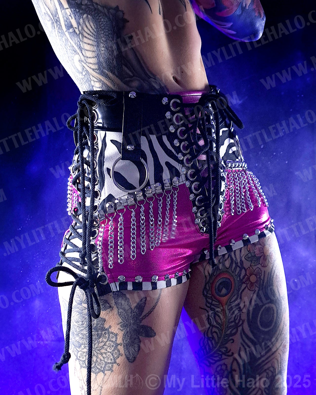 #5 Hot Pink & Zebra Print Chain Fringe Shorts