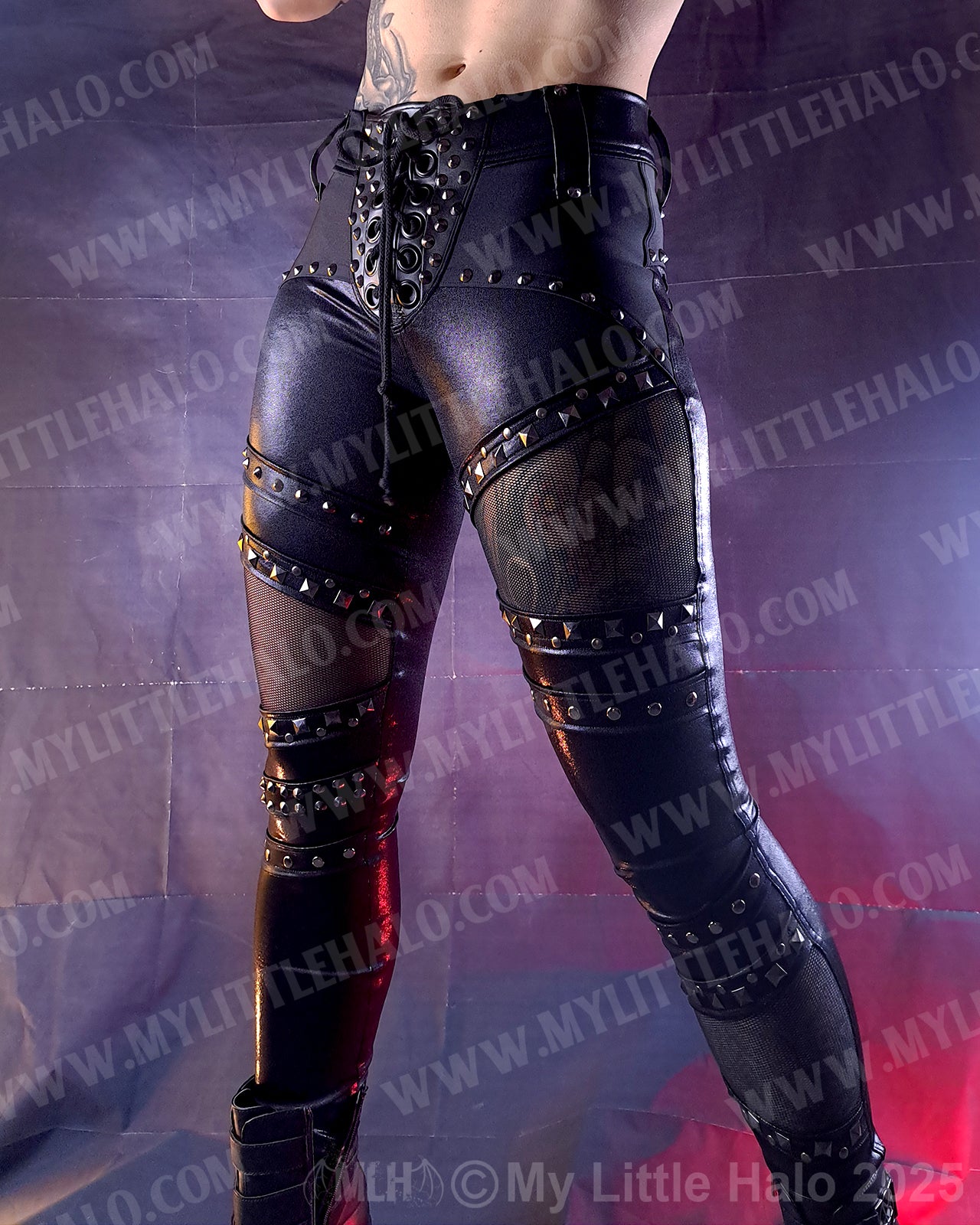 #6 Gunmetal Rivet & Mesh Gothic Skinny Pants