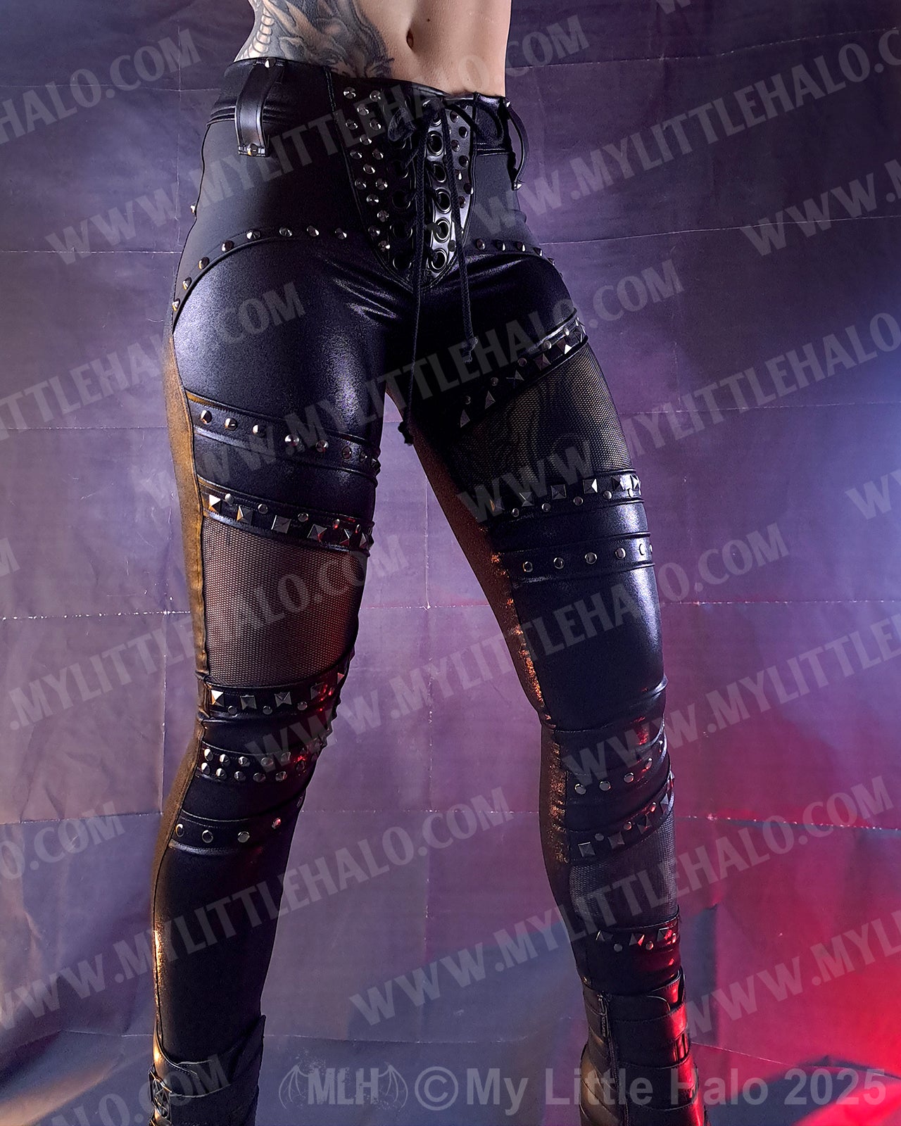 #6 Gunmetal Rivet & Mesh Gothic Skinny Pants