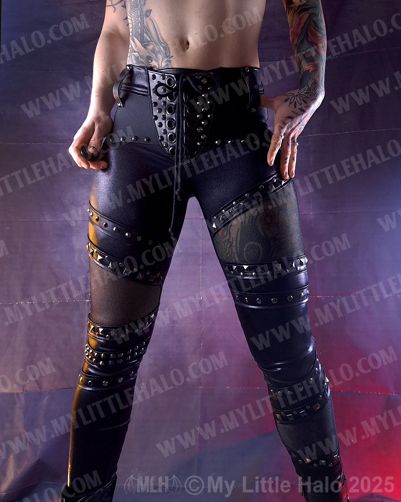 #6 Gunmetal Rivet & Mesh Gothic Skinny Pants