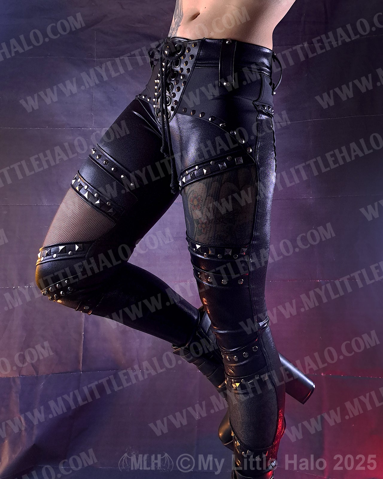 #6 Gunmetal Rivet & Mesh Gothic Skinny Pants