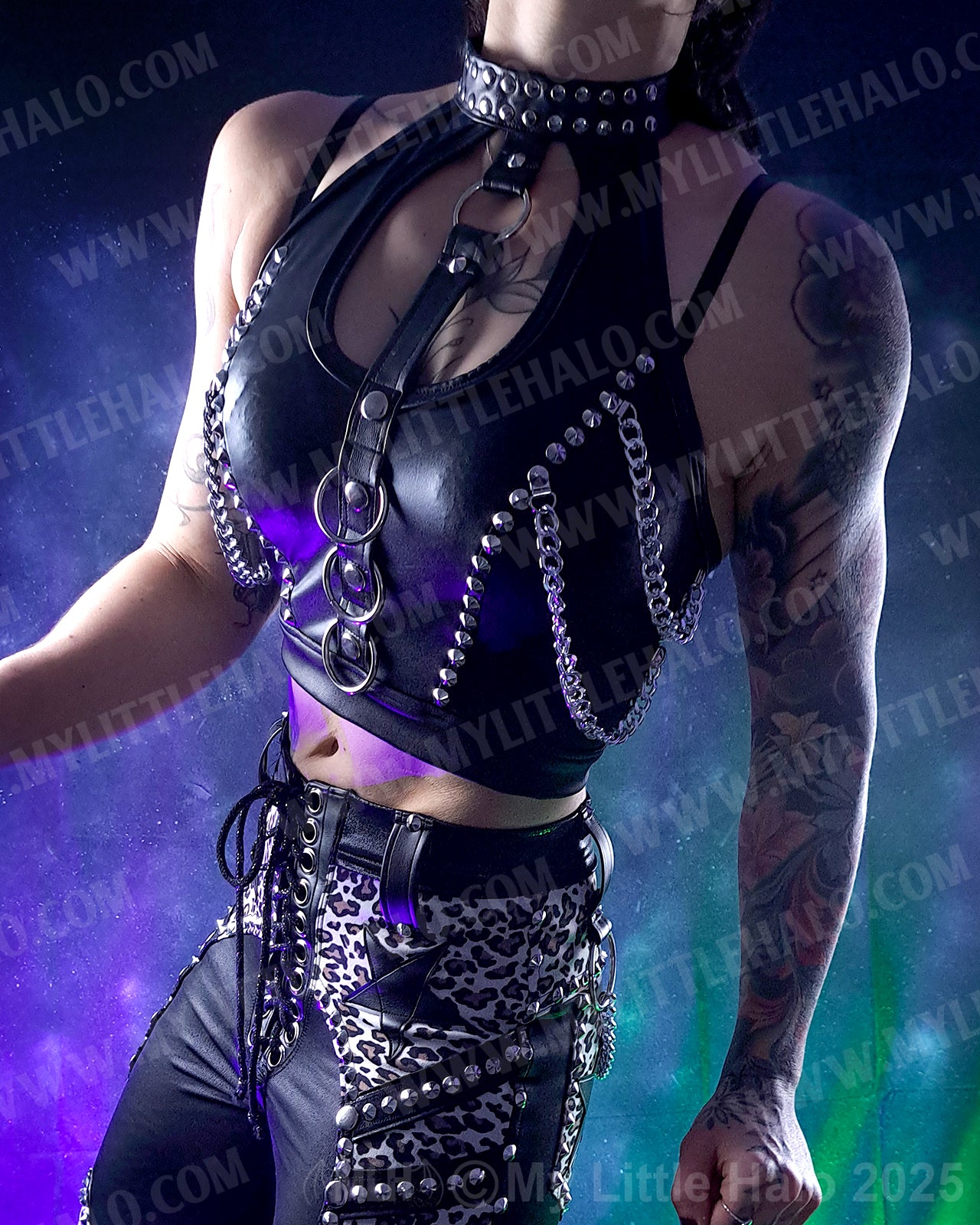 #6 Matte Black & Wet Look Rings & Chains Top