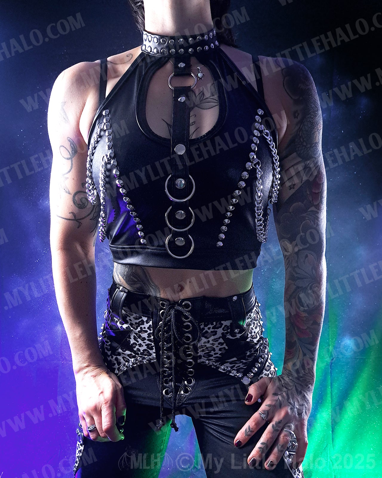 #6 Matte Black & Wet Look Rings & Chains Top