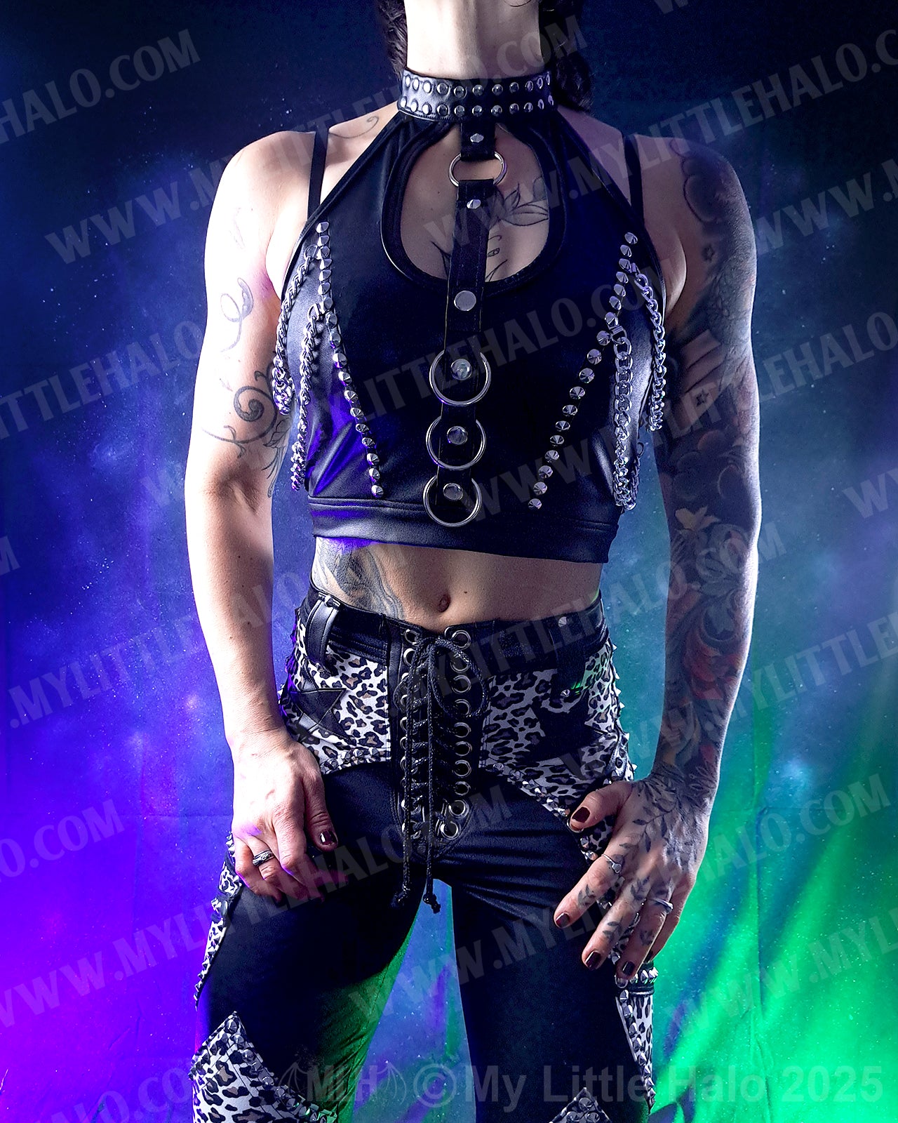 #6 Matte Black & Wet Look Rings & Chains Top