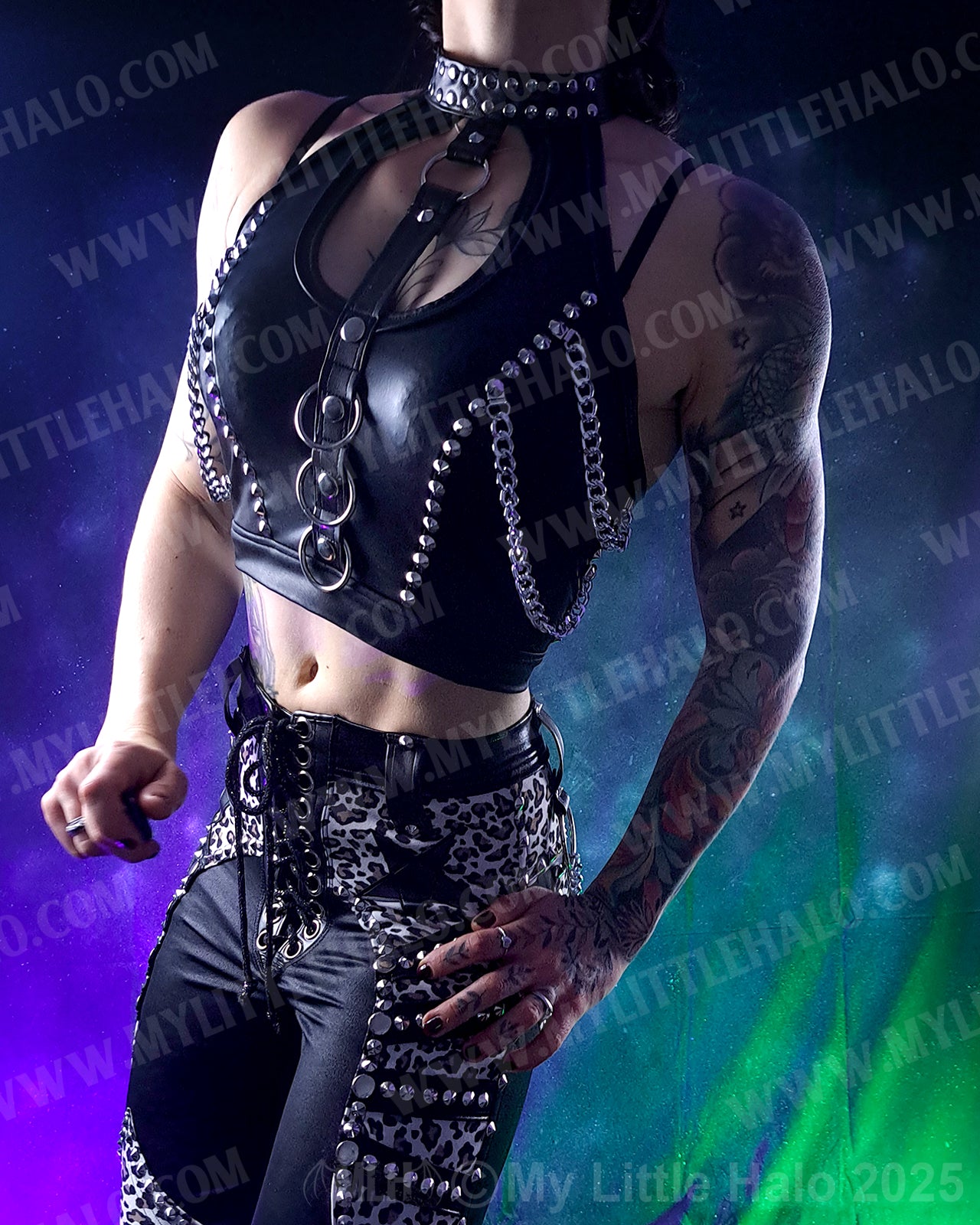 #6 Matte Black & Wet Look Rings & Chains Top