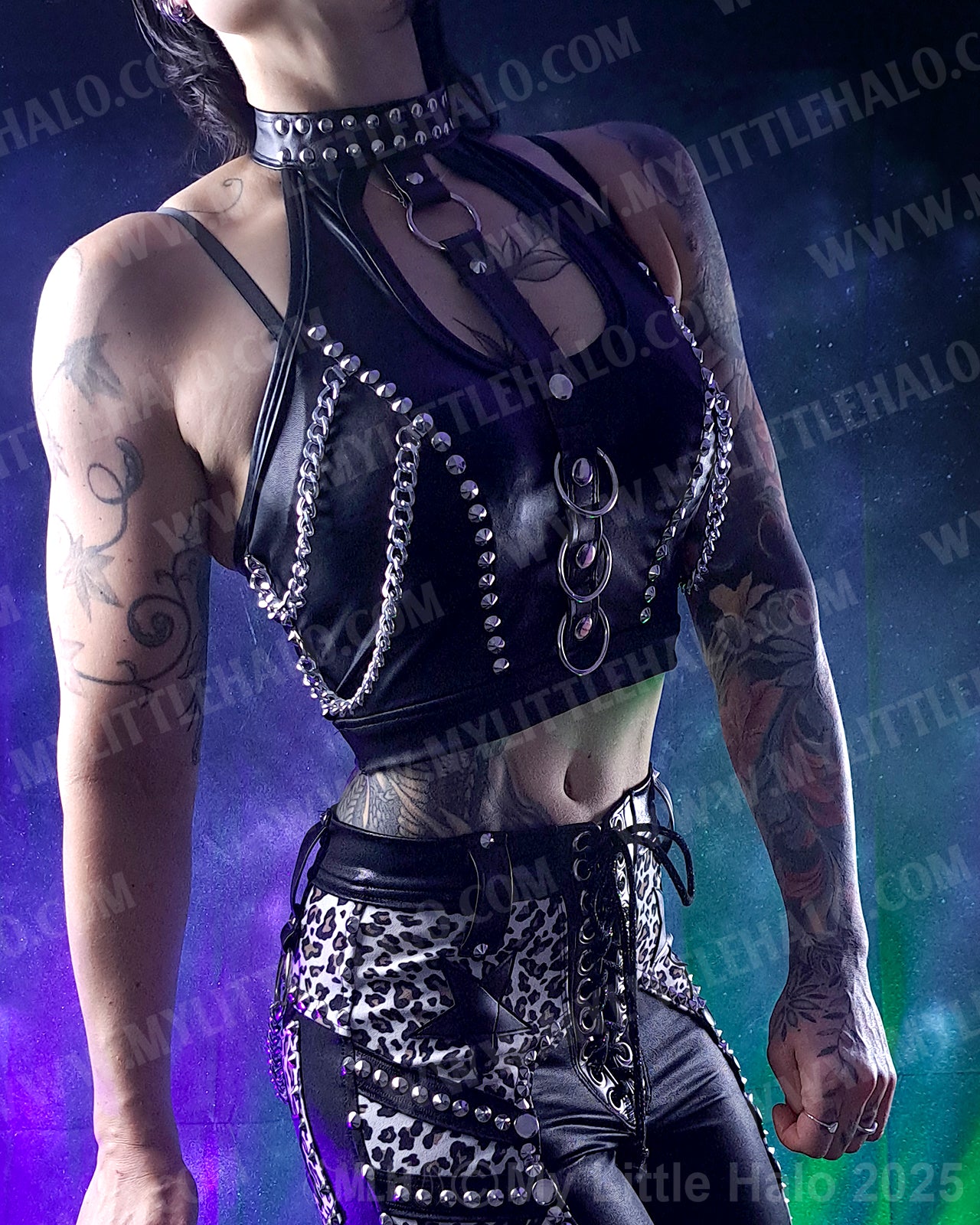 #6 Matte Black & Wet Look Rings & Chains Top