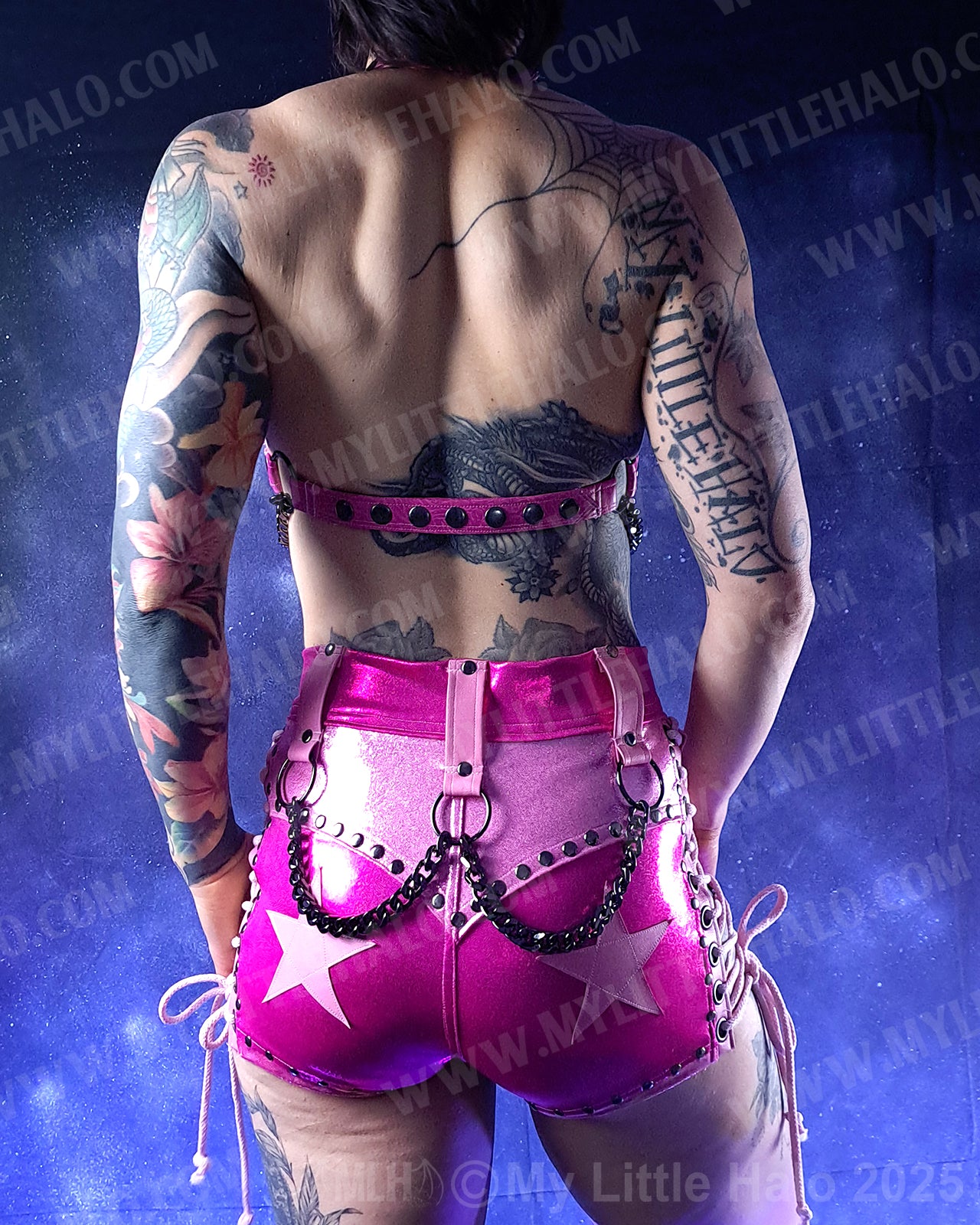 #6 Pink & Gunmetal Spike & Gemstone Bikini Halter