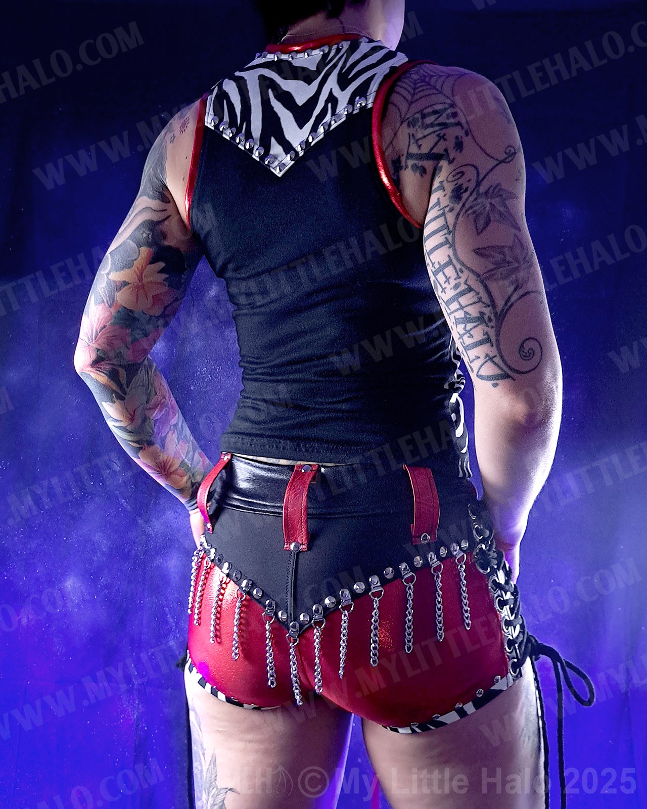 #6 Red, Black & Zebra Print Chain Fringe Peephole Vest