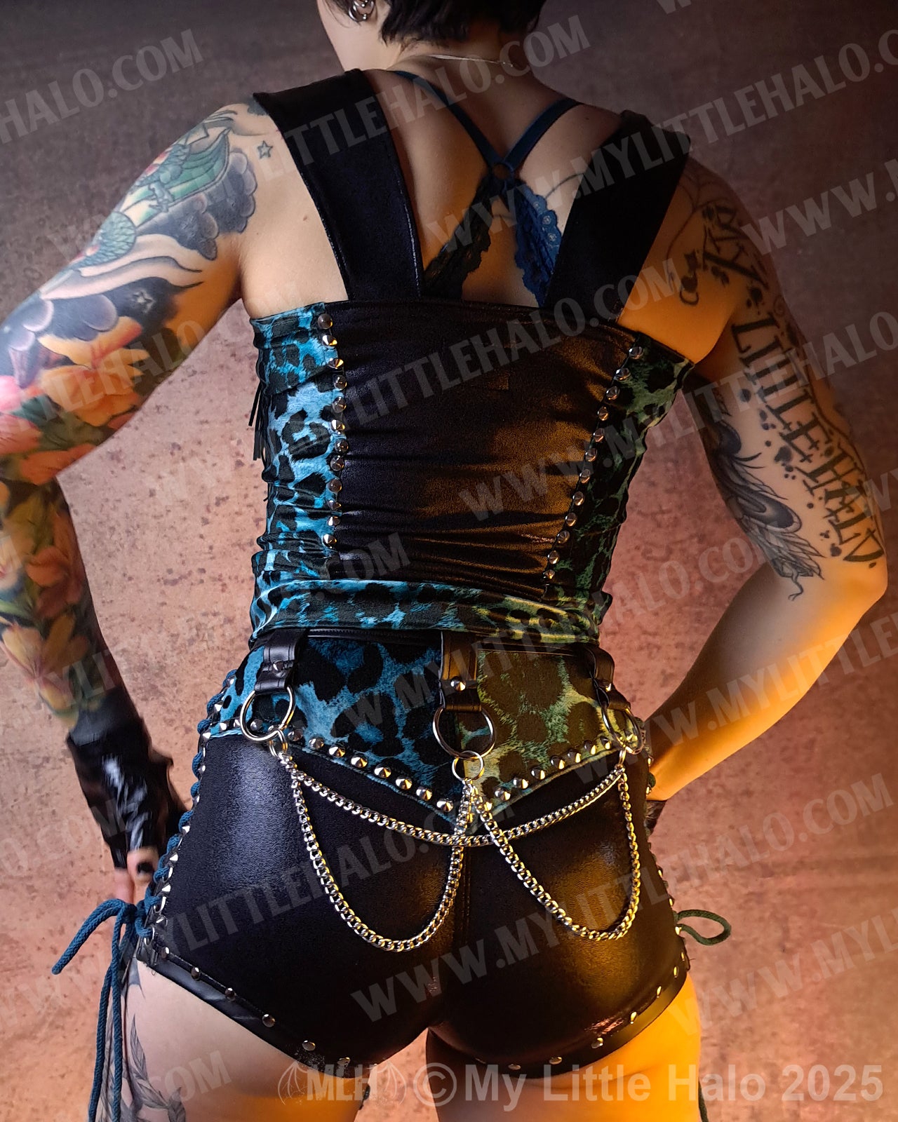 #6 Teal Leopard Fringed Vest