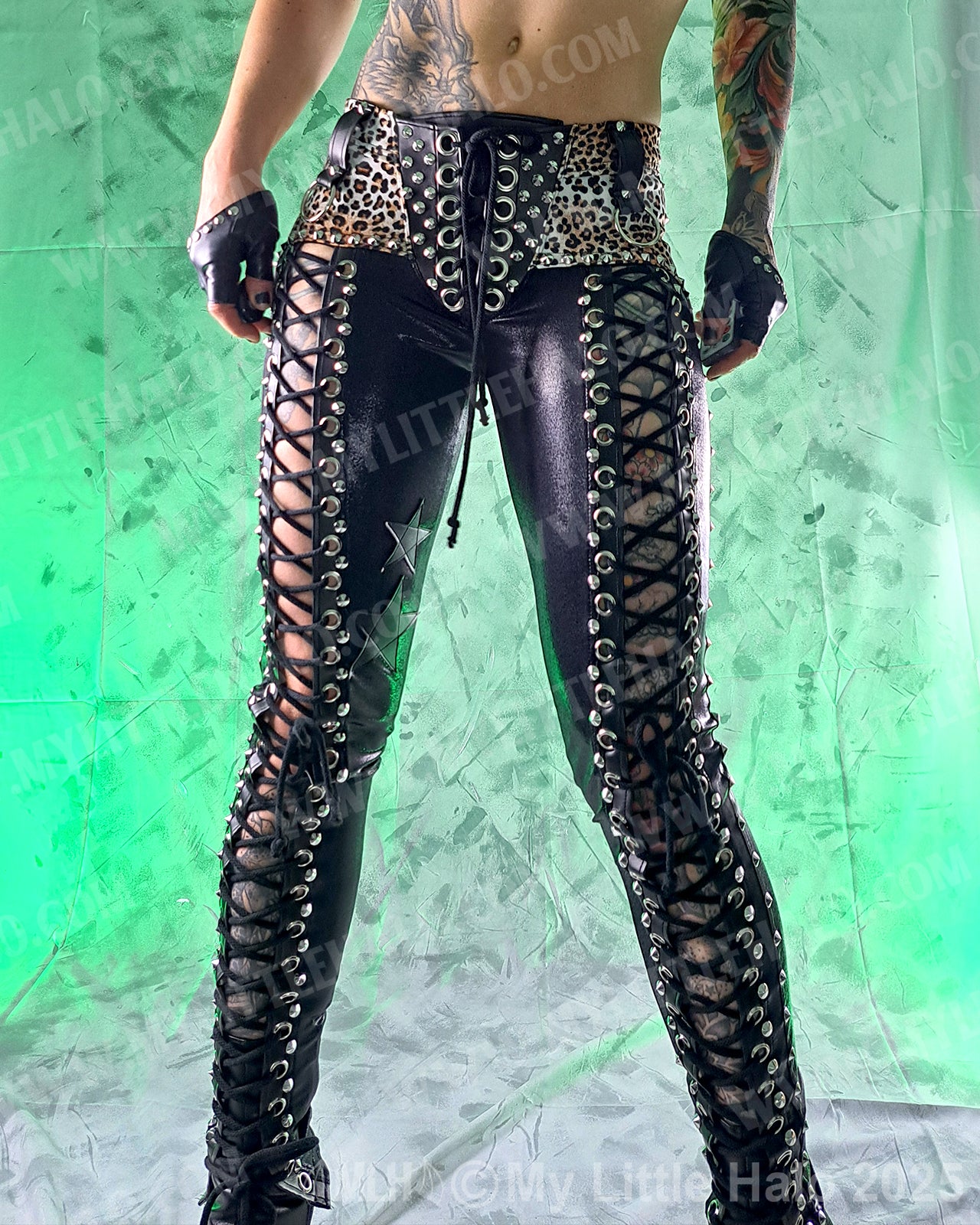 #7 Black & Cheetah Front Lace up Skinny Pants (Size Small)