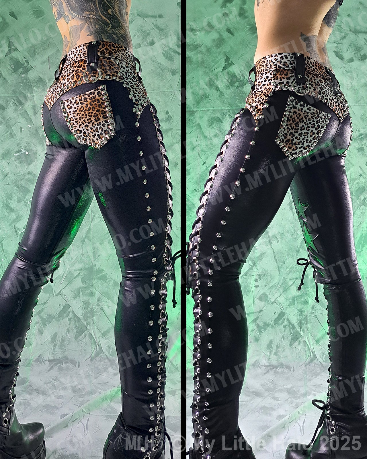 #7 Black & Cheetah Front Lace up Skinny Pants (Size Small)