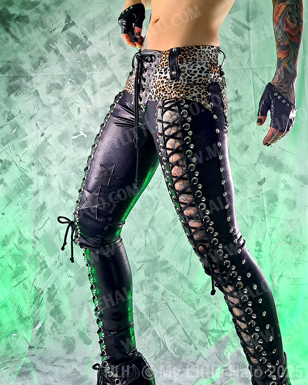 #7 Black & Cheetah Front Lace up Skinny Pants (Size Small)