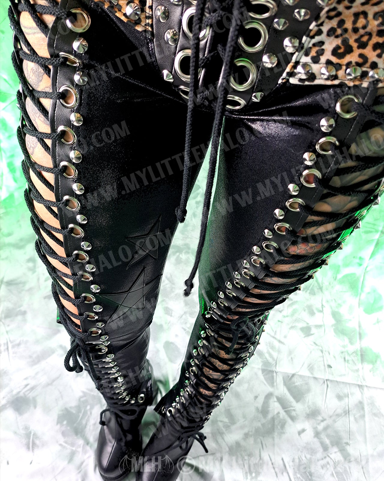 #7 Black & Cheetah Front Lace up Skinny Pants (Size Small)
