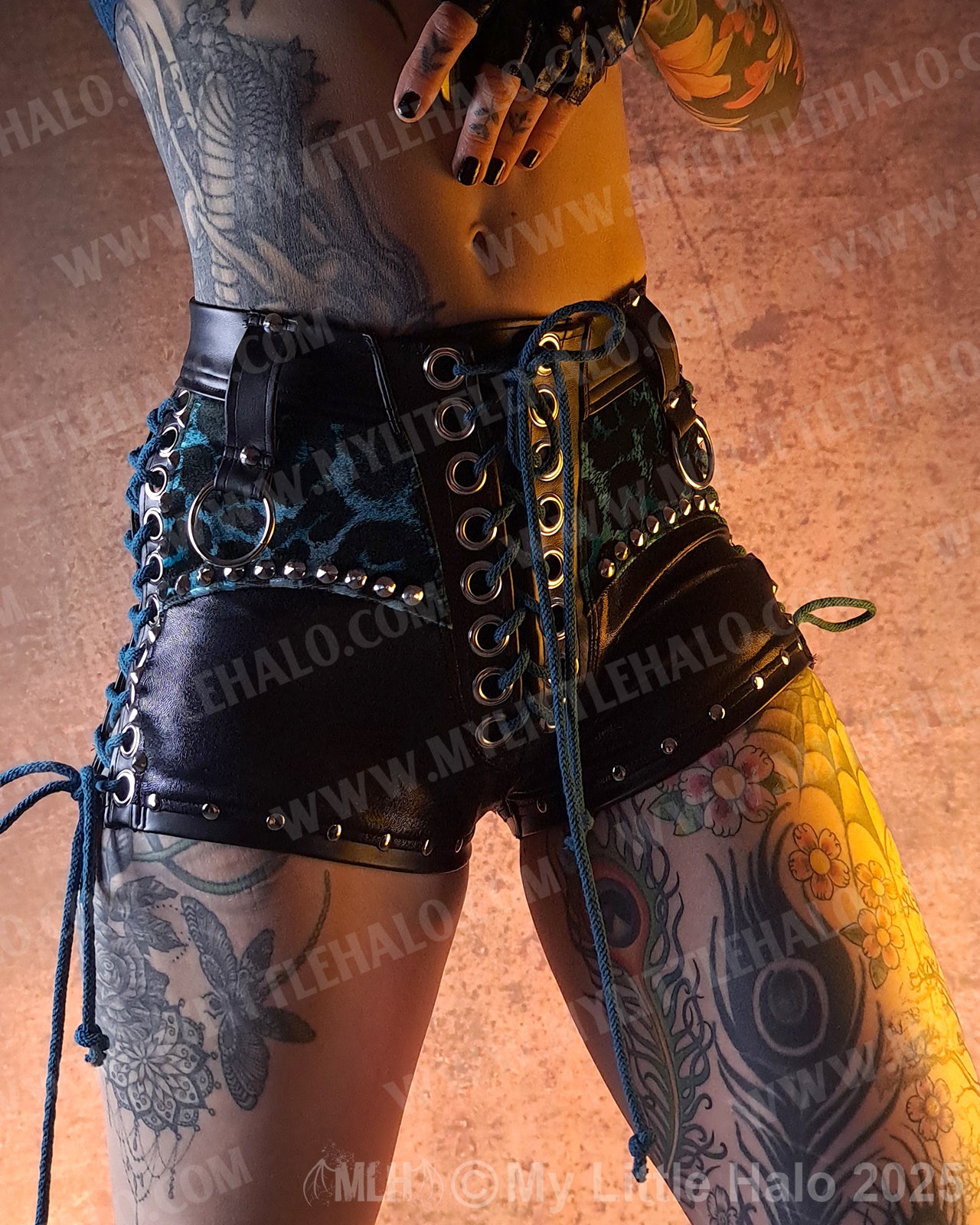 #7 High Waisted Teal Leopard Print Hotpants