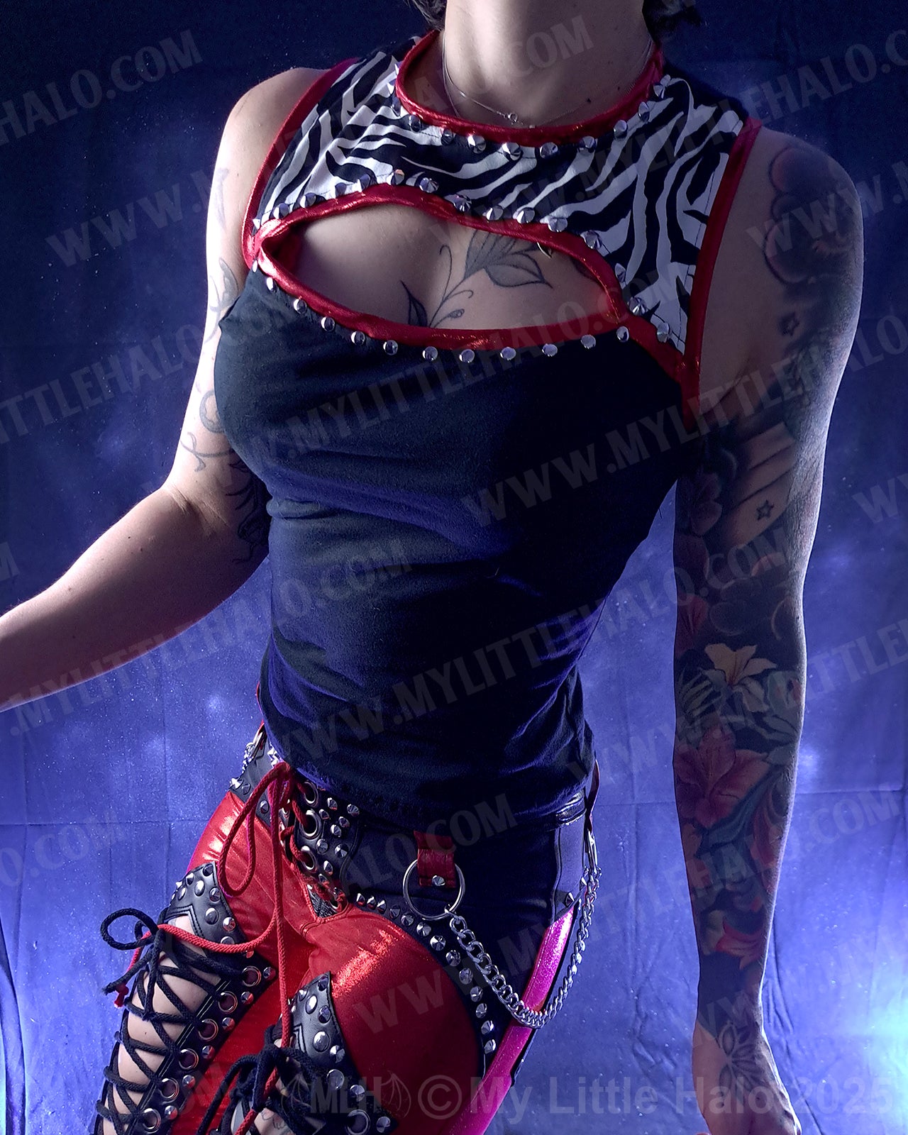 #7 Red, Black & Zebra Print Peephole Vest