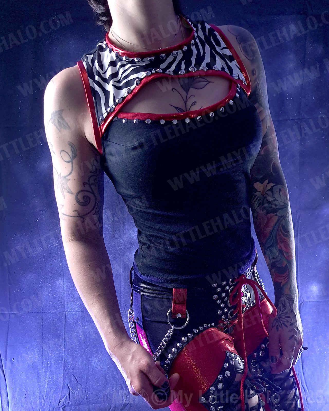#7 Red, Black & Zebra Print Peephole Vest