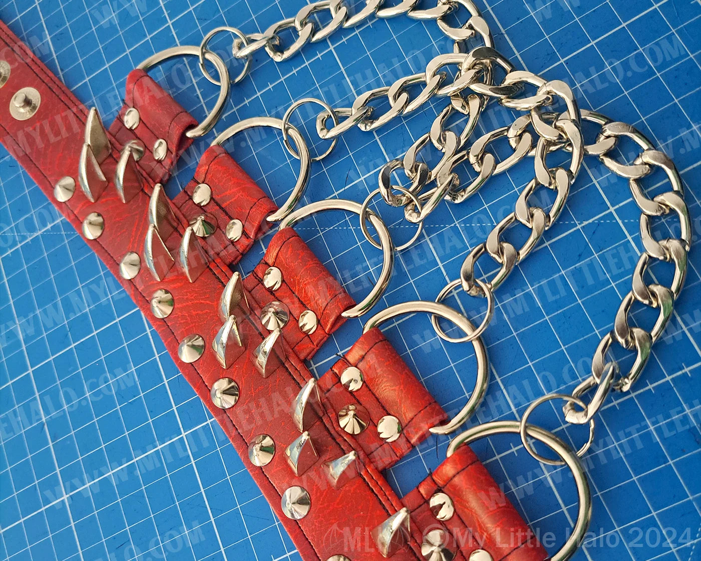 #7 Red D-Ring Claw Spike & Chain Choker