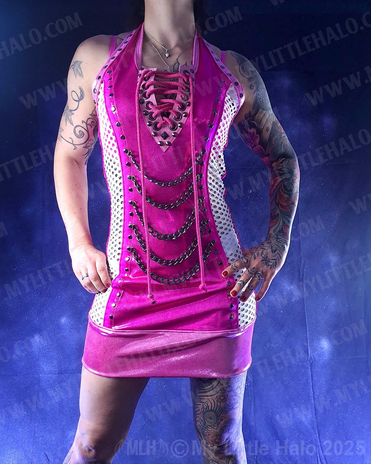 #8 Pink & Gunmetal Chain Dress