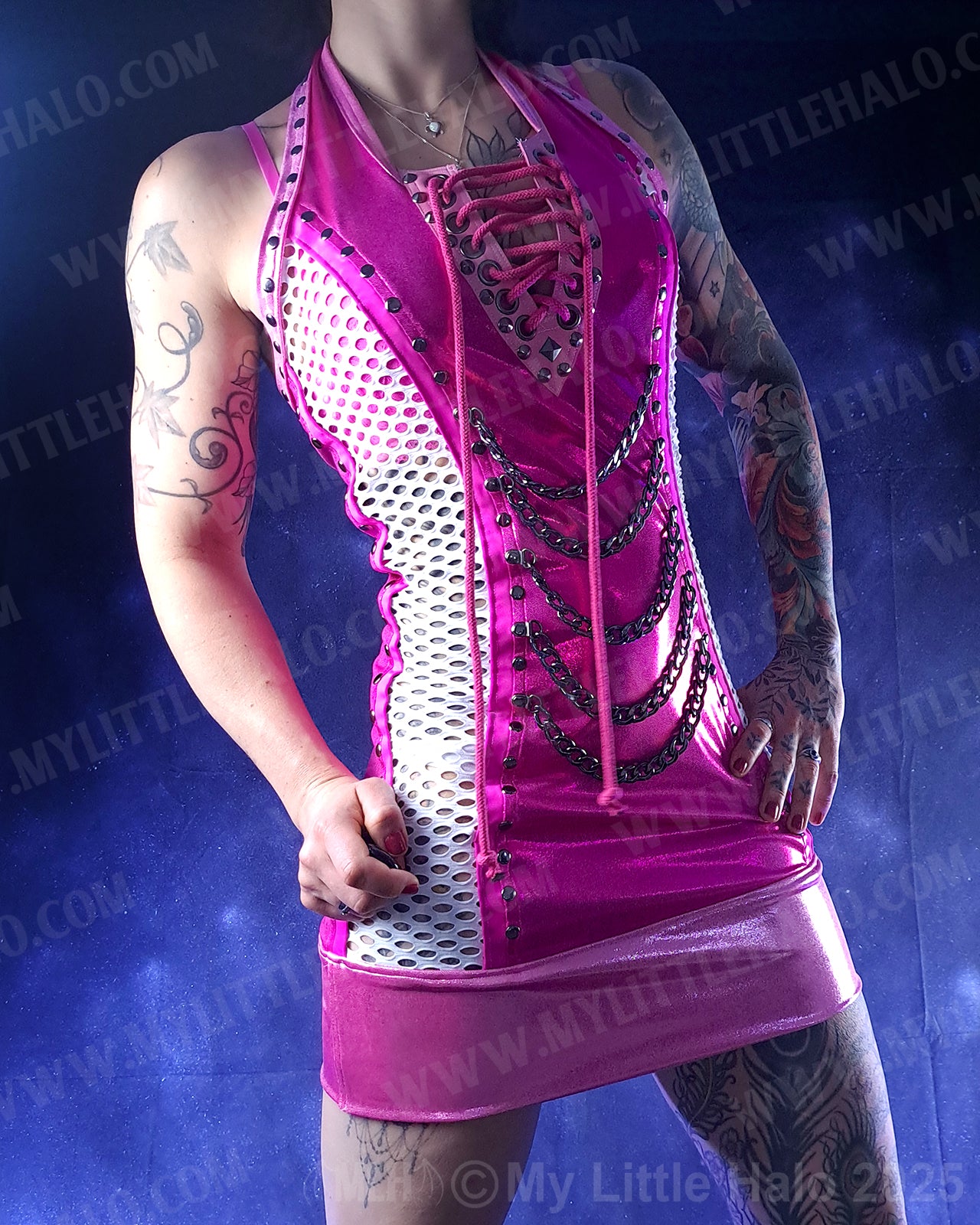 #8 Pink & Gunmetal Chain Dress