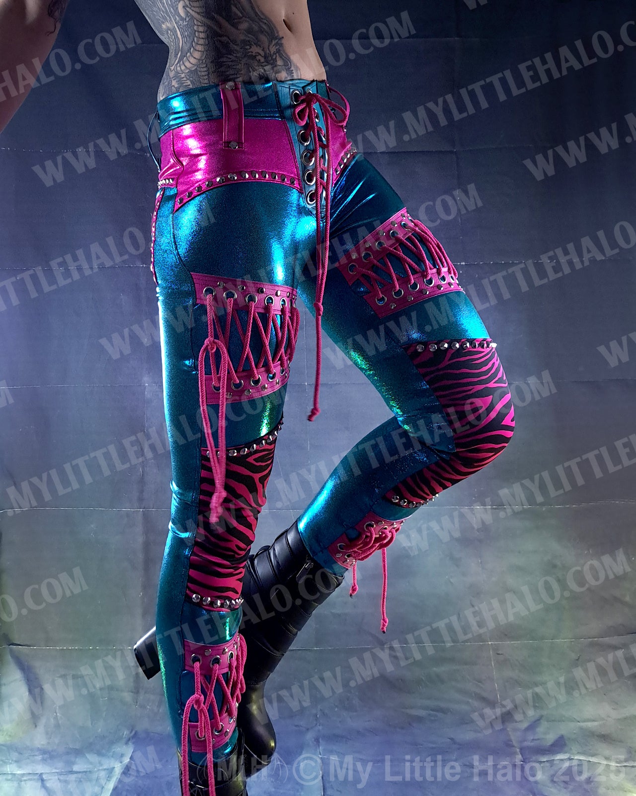 #8 Pink & Turquoise Zebra Lace up Pants (03-25-02-2-08)