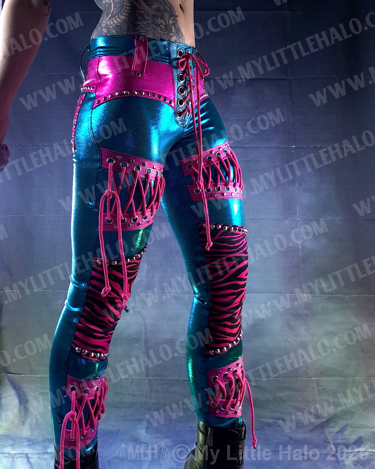 #8 Pink & Turquoise Zebra Lace up Pants (03-25-02-2-08)