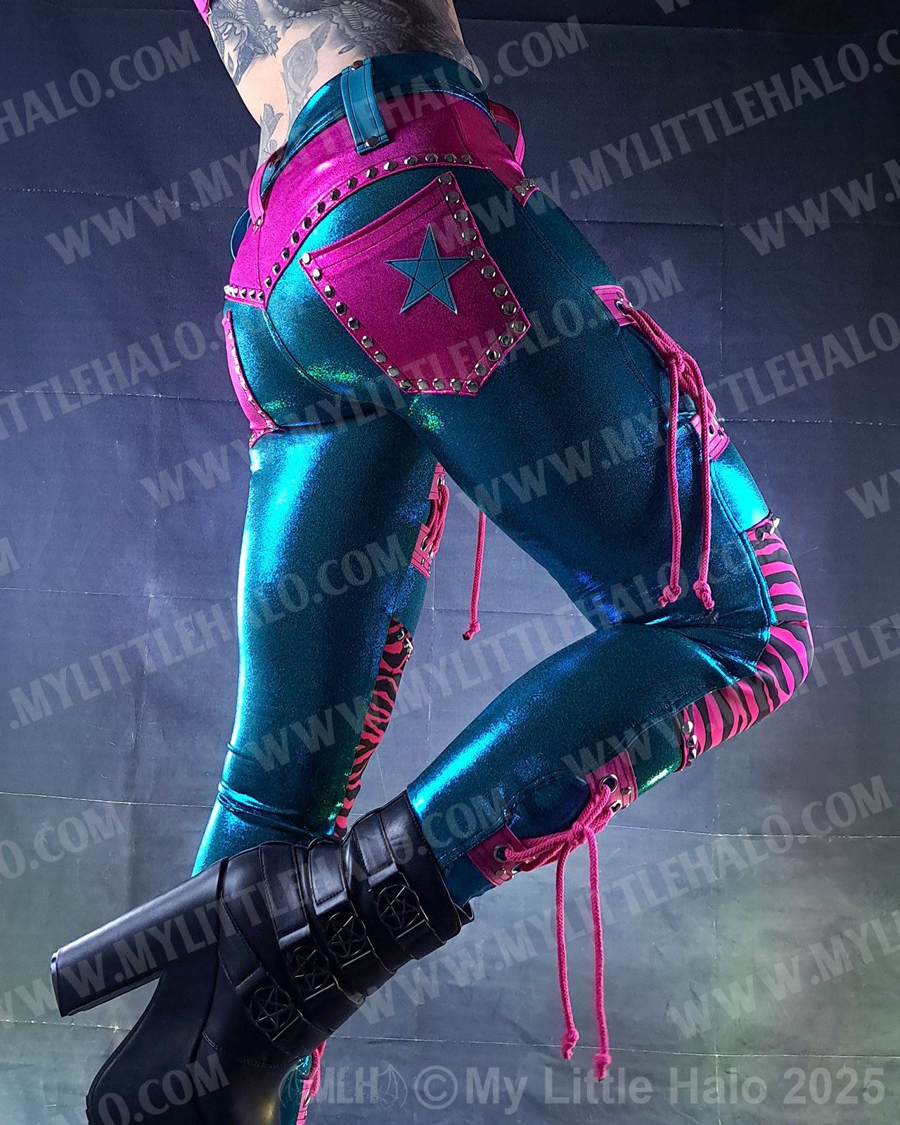 #8 Pink & Turquoise Zebra Lace up Pants (03-25-02-2-08)