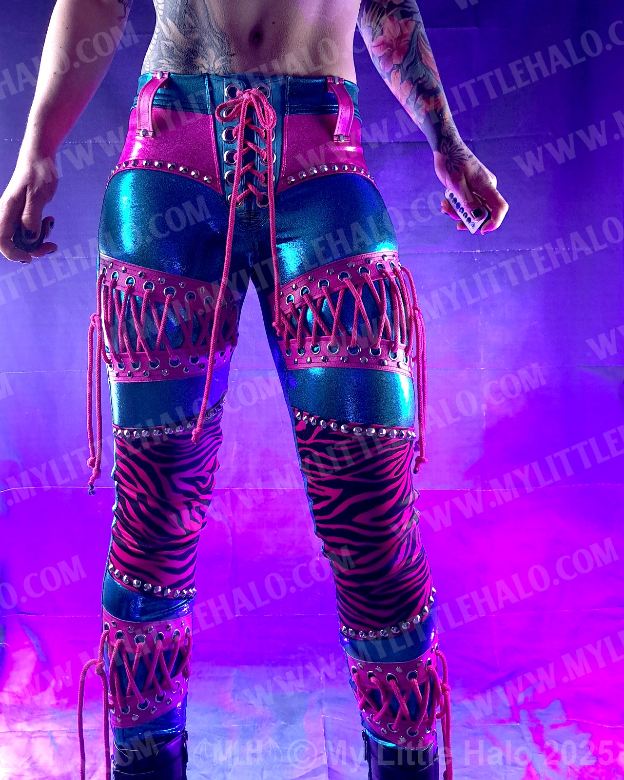 #8 Pink & Turquoise Zebra Lace up Pants (03-25-02-2-08)