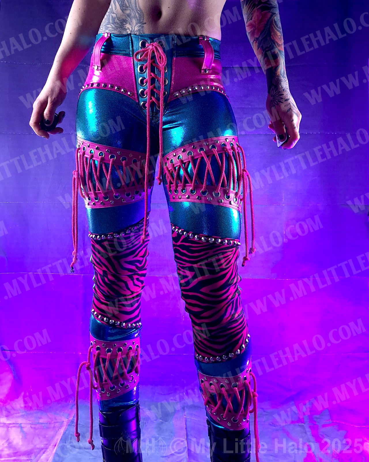 #8 Pink & Turquoise Zebra Lace up Pants (03-25-02-2-08)