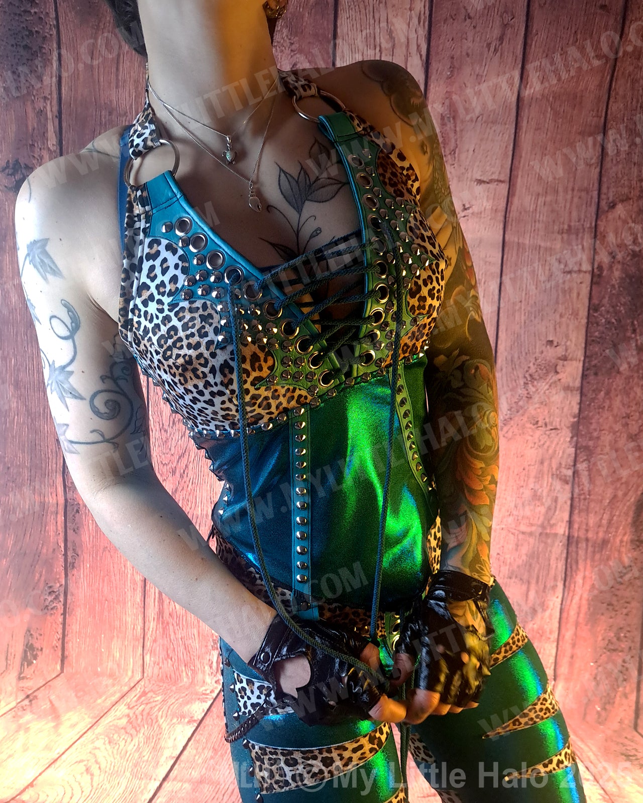 #8 Teal & Cheetah Rivet Halter
