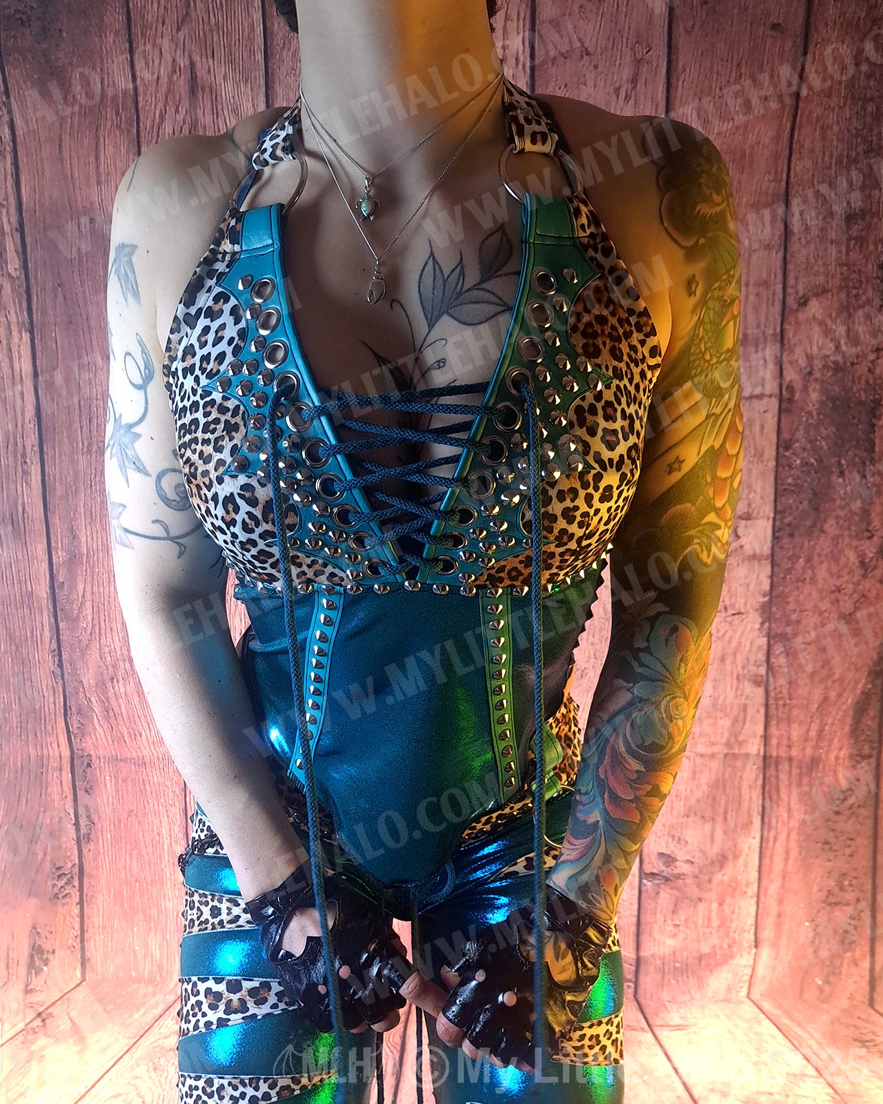 #8 Teal & Cheetah Rivet Halter