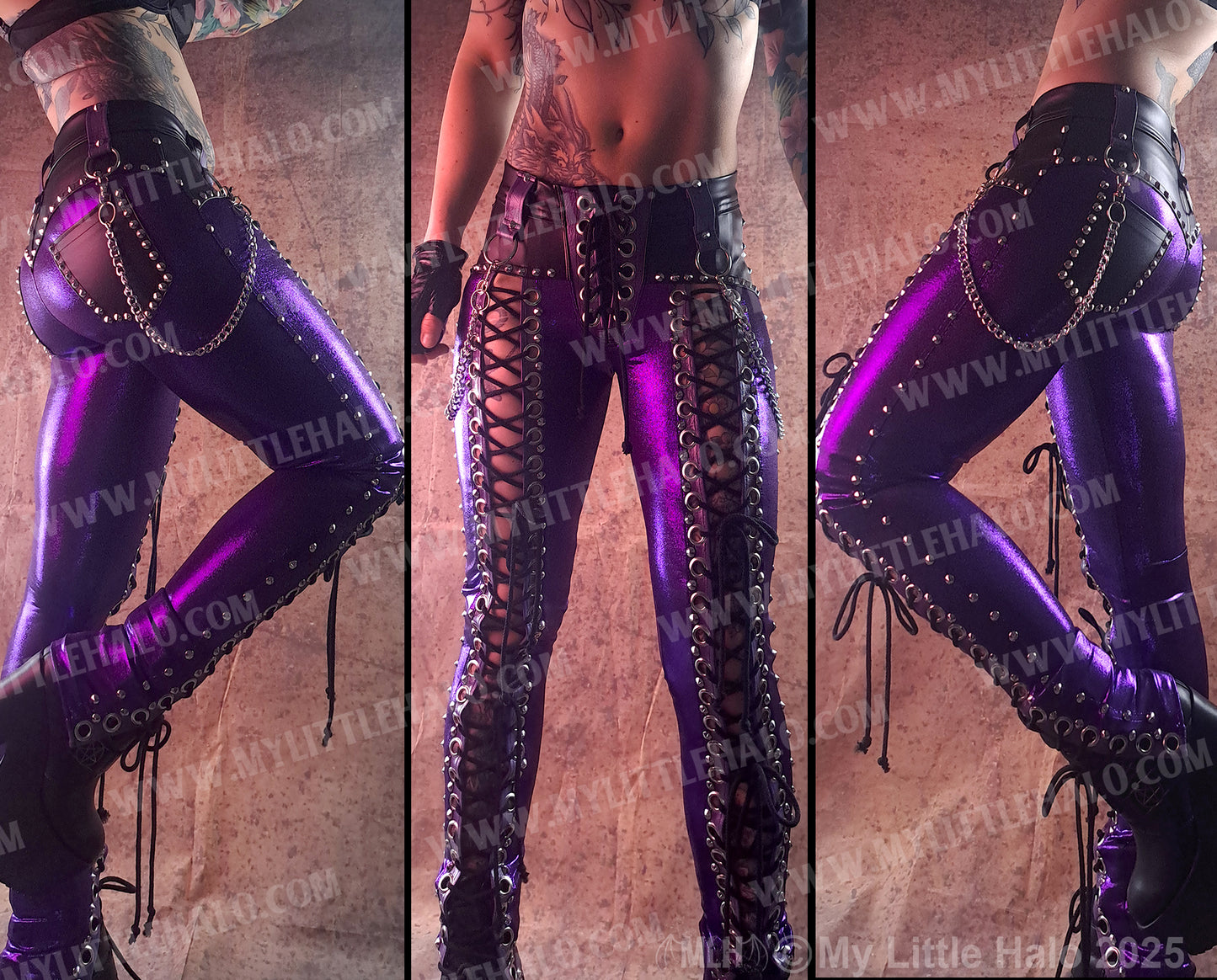 #8 PURPLE FRONT LACE UP SKINNY PANTS (24-12-1-08)