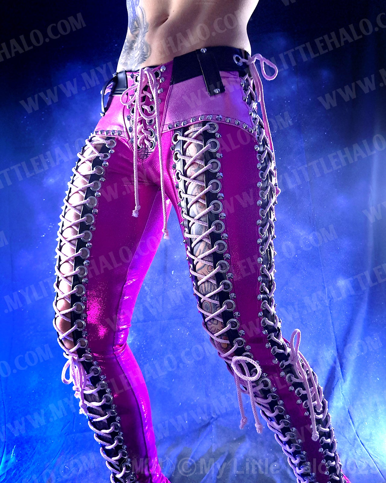 #9 Pink & Black Double Lace up Pants