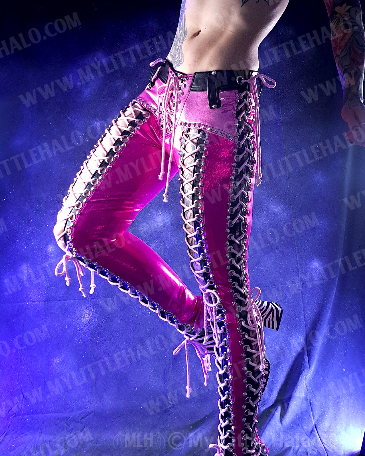 #9 Pink & Black Double Lace up Pants