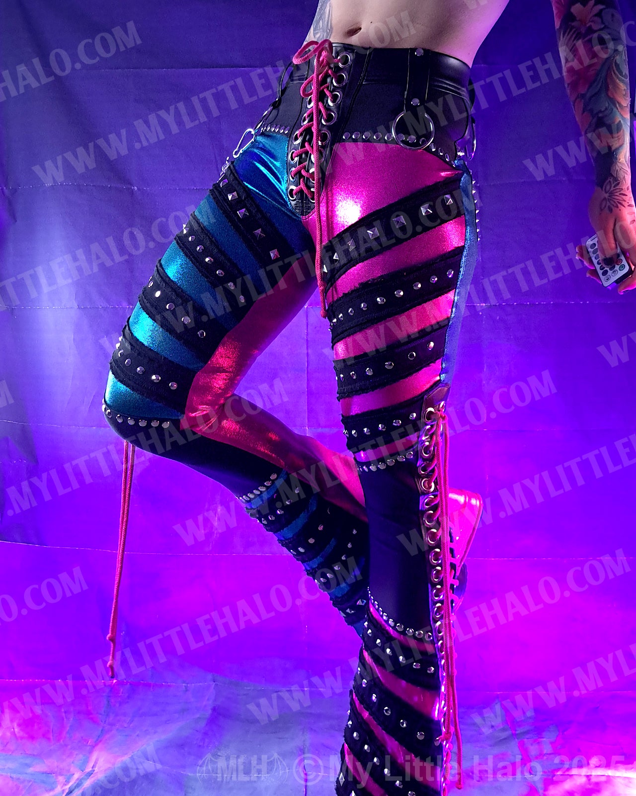 #9 Pink & Turquoise Lace up Flare Pants