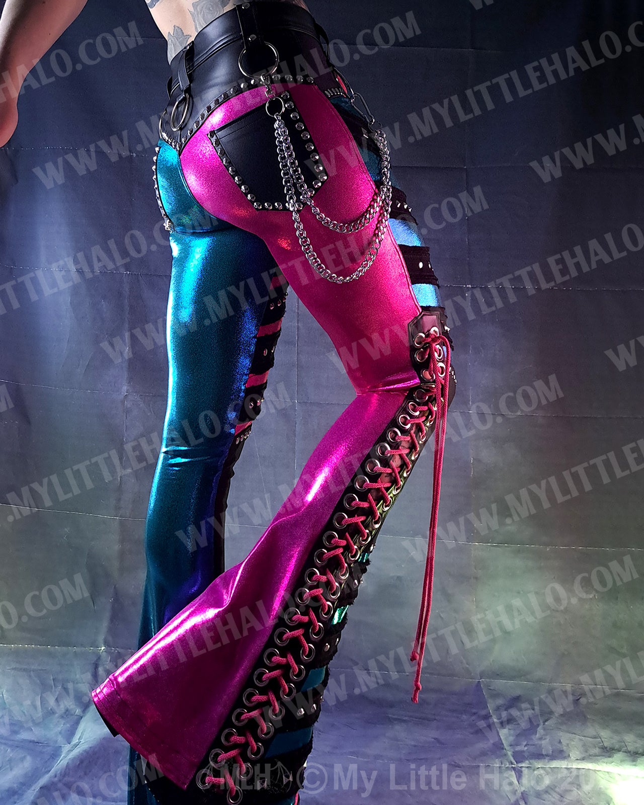 #9 Pink & Turquoise Lace up Flare Pants